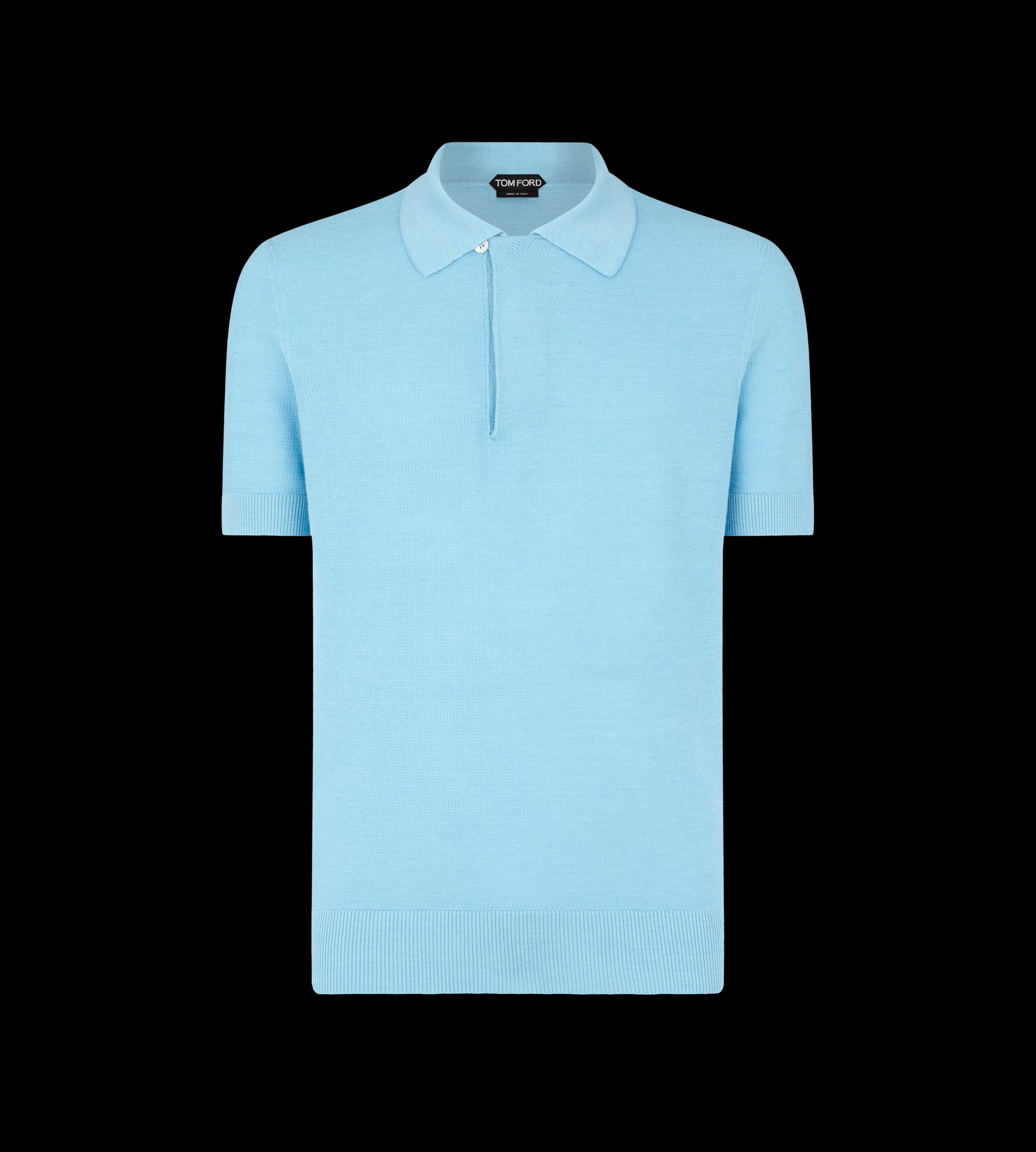 TOM FORD SILK COTTON TEXTURED POLO AQUA^MEN SPRING 24