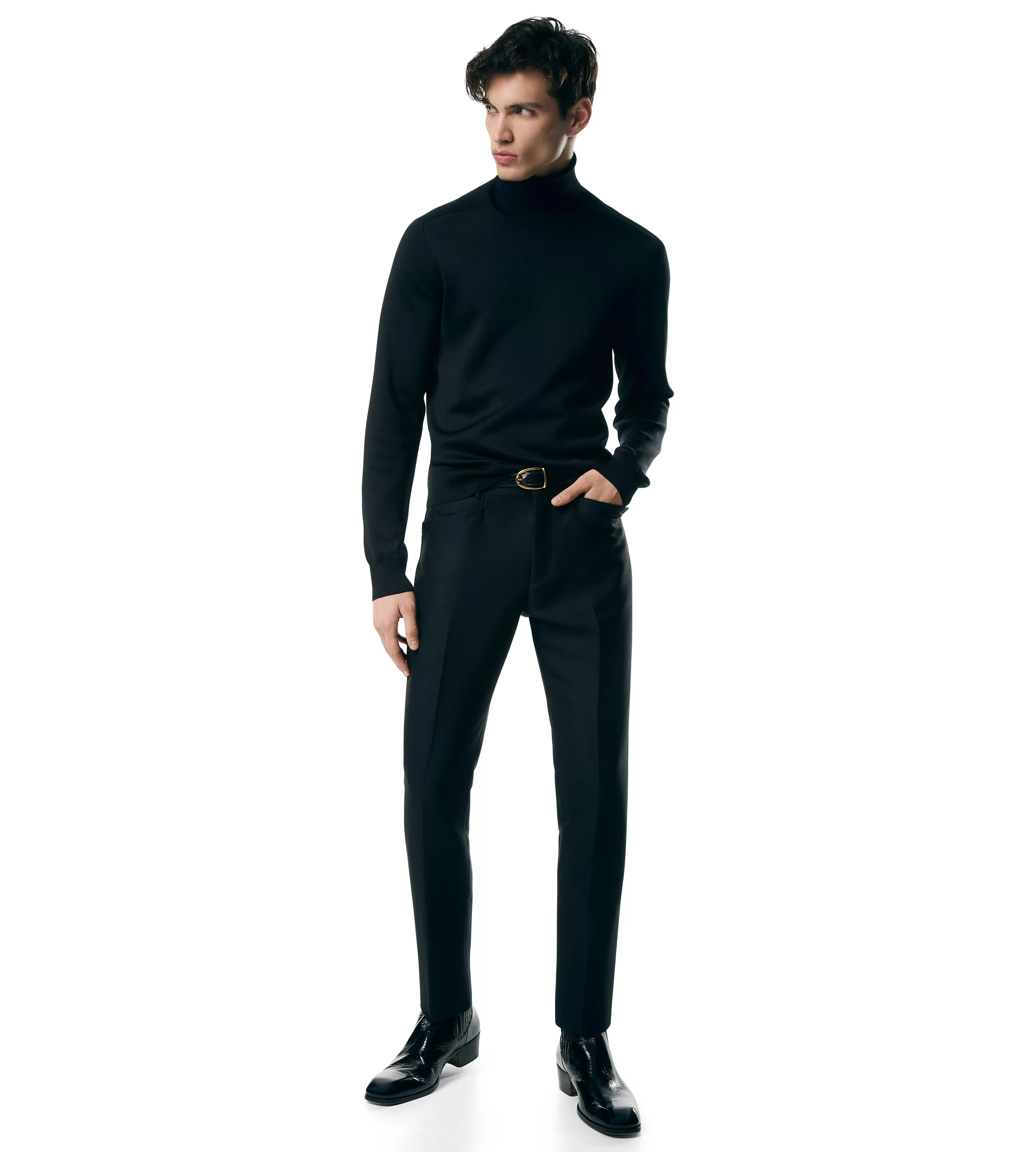 TOM FORD SILK DOUBLE FACE ROLL NECK BLACK^MEN Knitwear