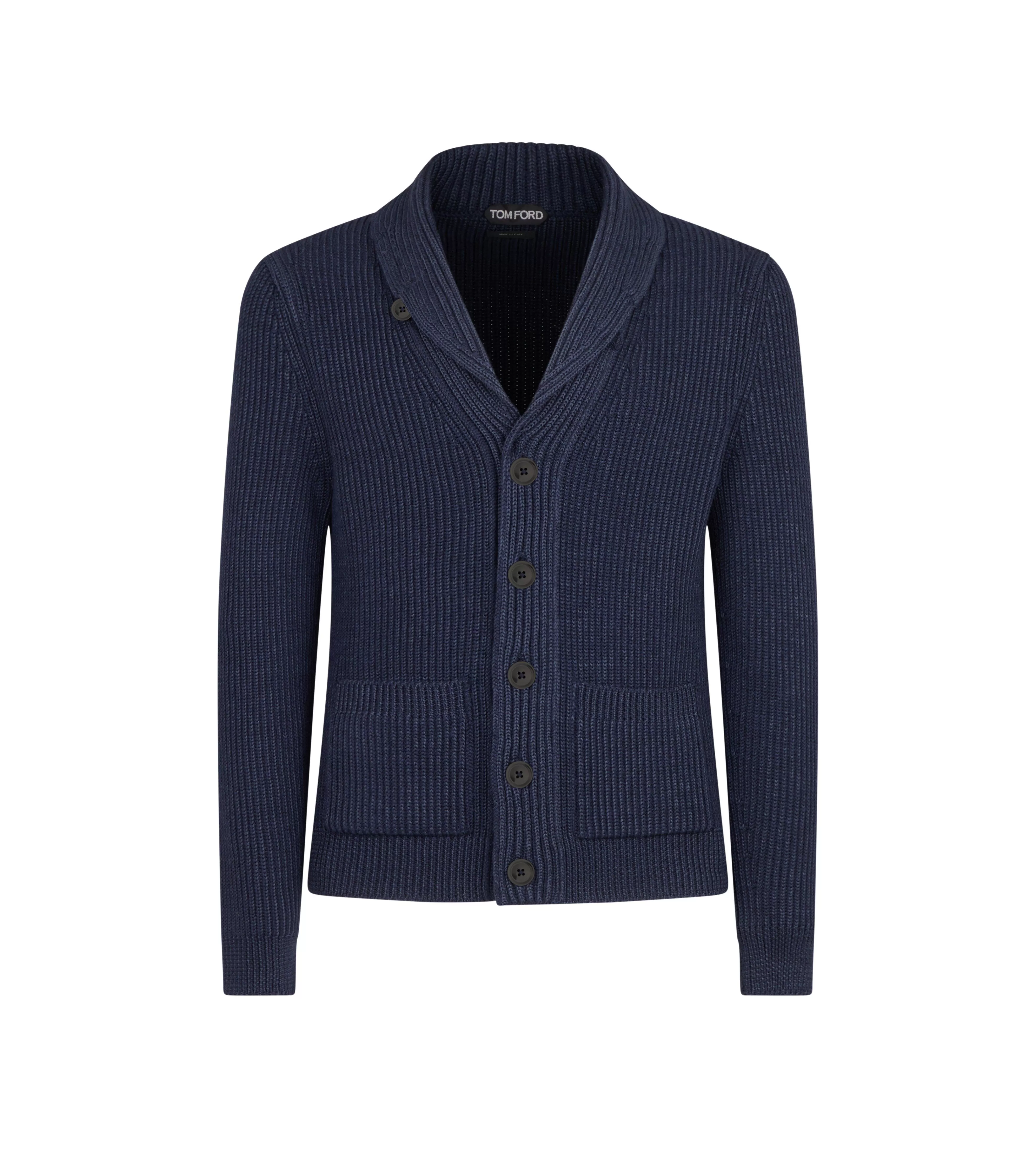 TOM FORD SILK MERINO SHAWL COLLAR CARDIGAN MIDNIGHT BLUE^MEN Knitwear