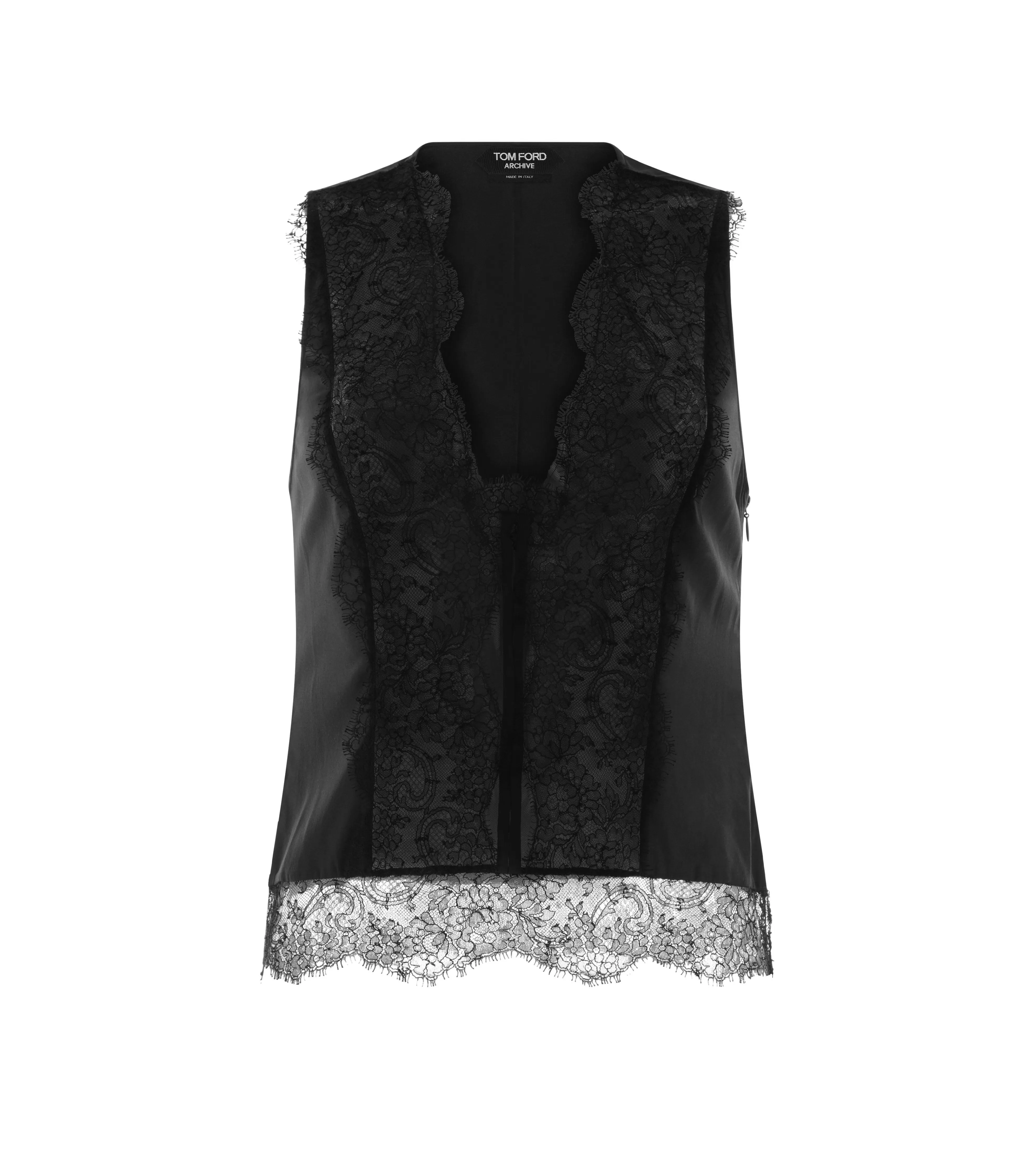 TOM FORD SILK SATIN & CHANTILLY LACE TOP BLACK^WOMEN Tops