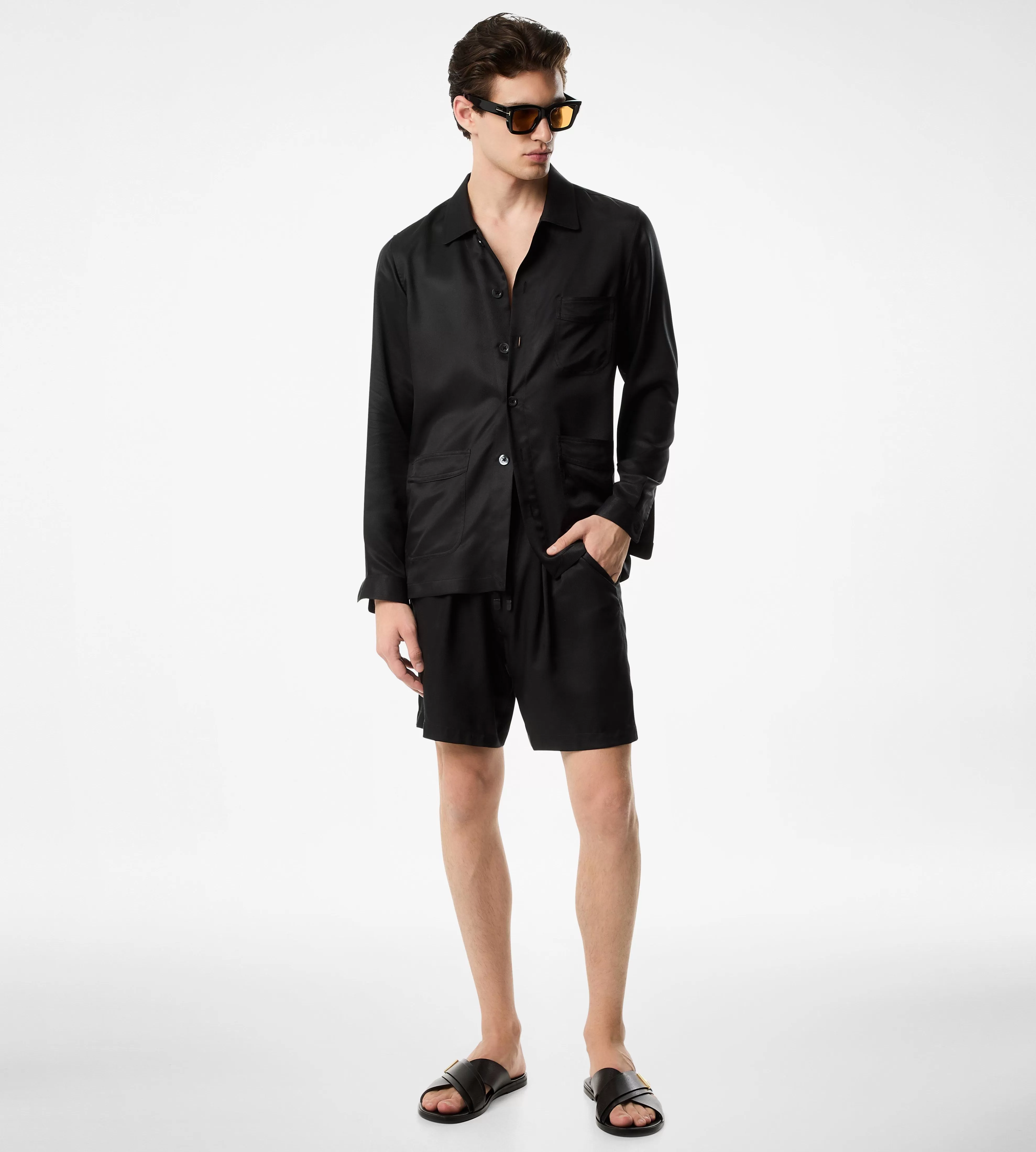 TOM FORD SILK TWILL PAJAMA SHIRT BLACK^MEN Shirts