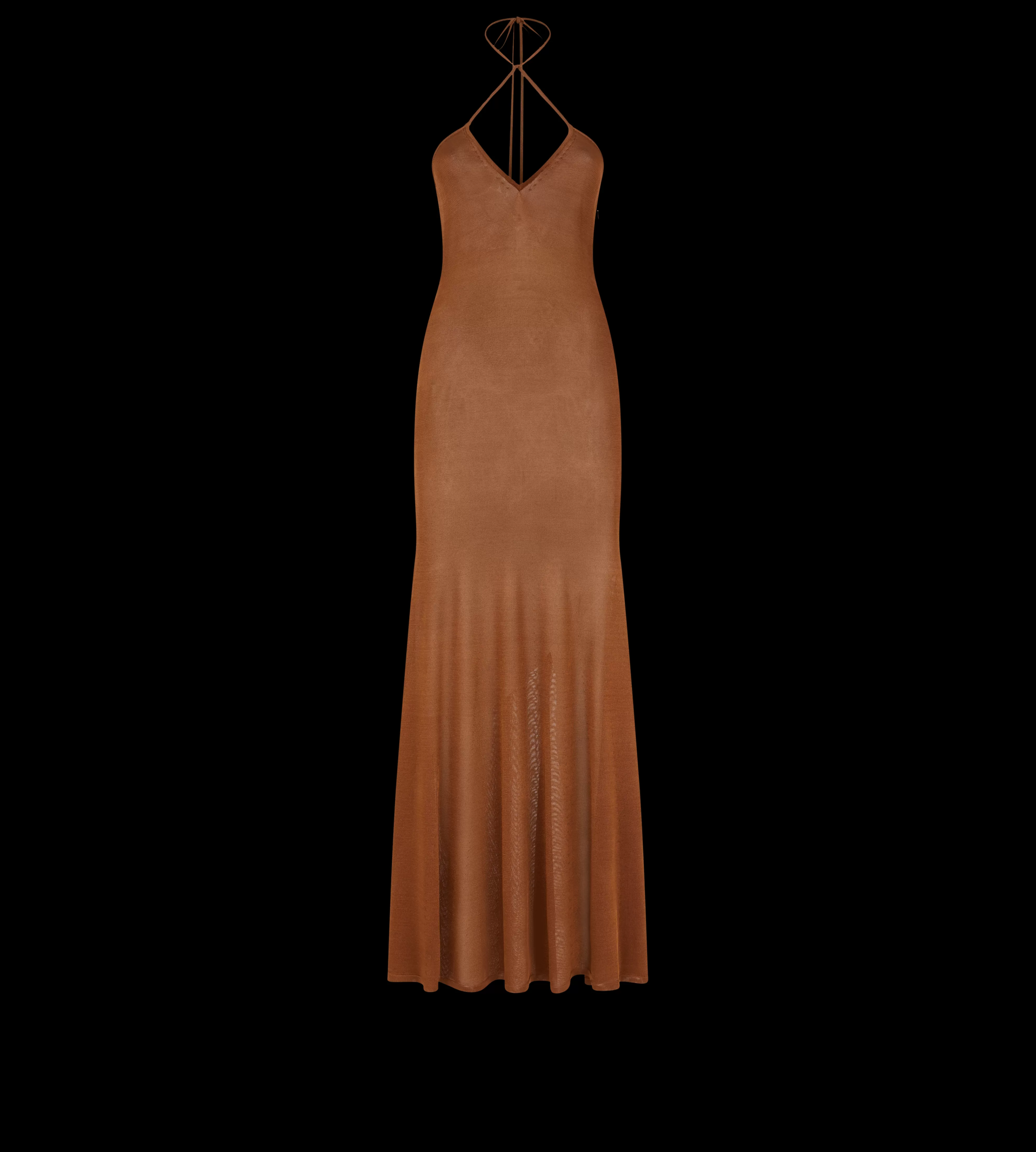 TOM FORD SLINKY VISCOSE JERSEY KNIT HALTERNECK MAXI DRESS BRONZE^WOMEN SPRING 24