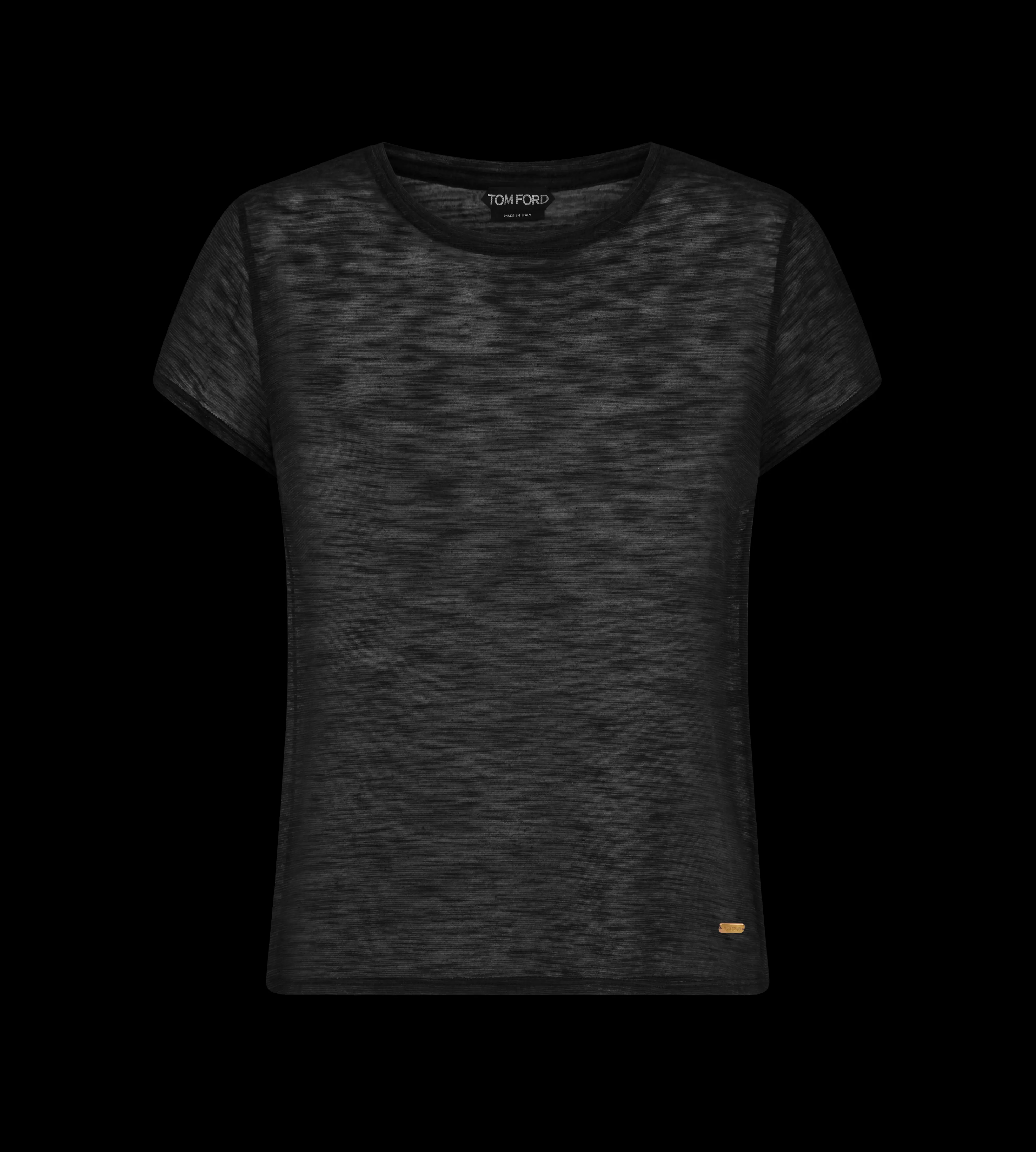 TOM FORD SLUB COTTON JERSEY CREWNECK T-SHIRT BLACK^WOMEN SPRING 24