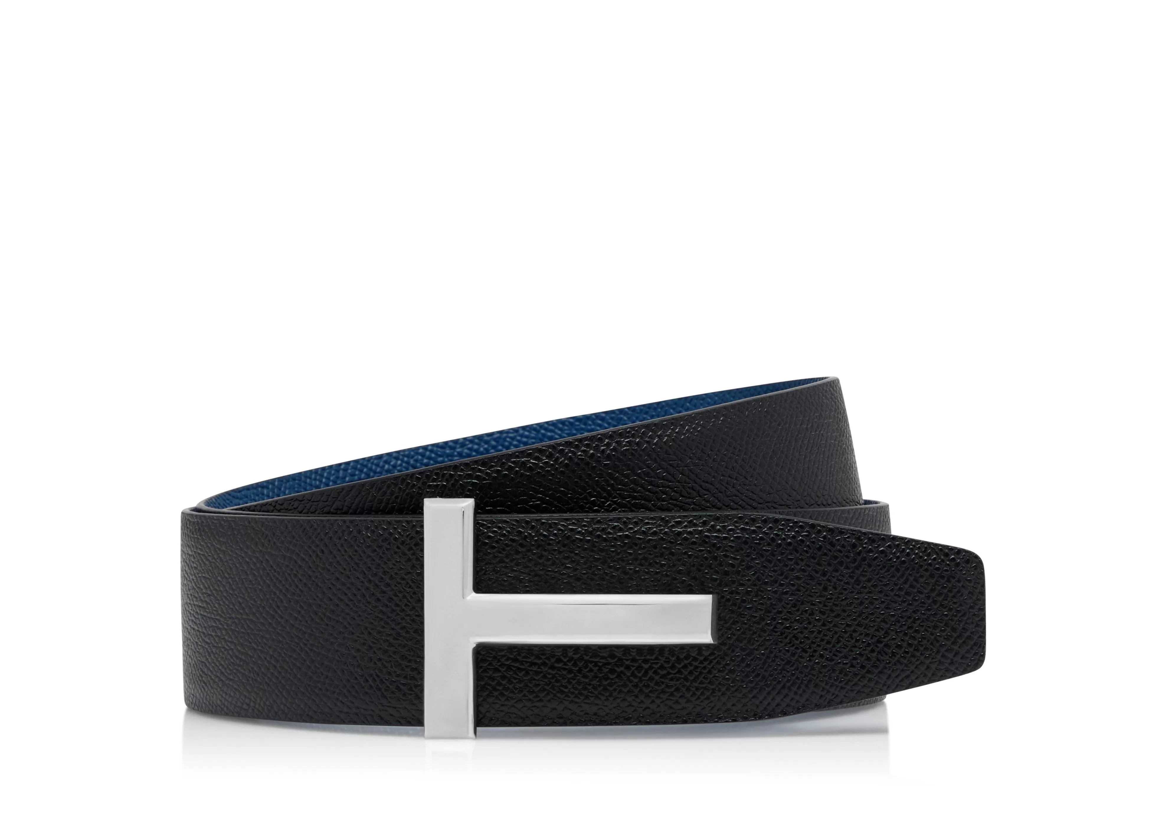 TOM FORD SMALL GRAIN LEATHER T ICON BELT BLACK + ULTRAMARINE^MEN Belts