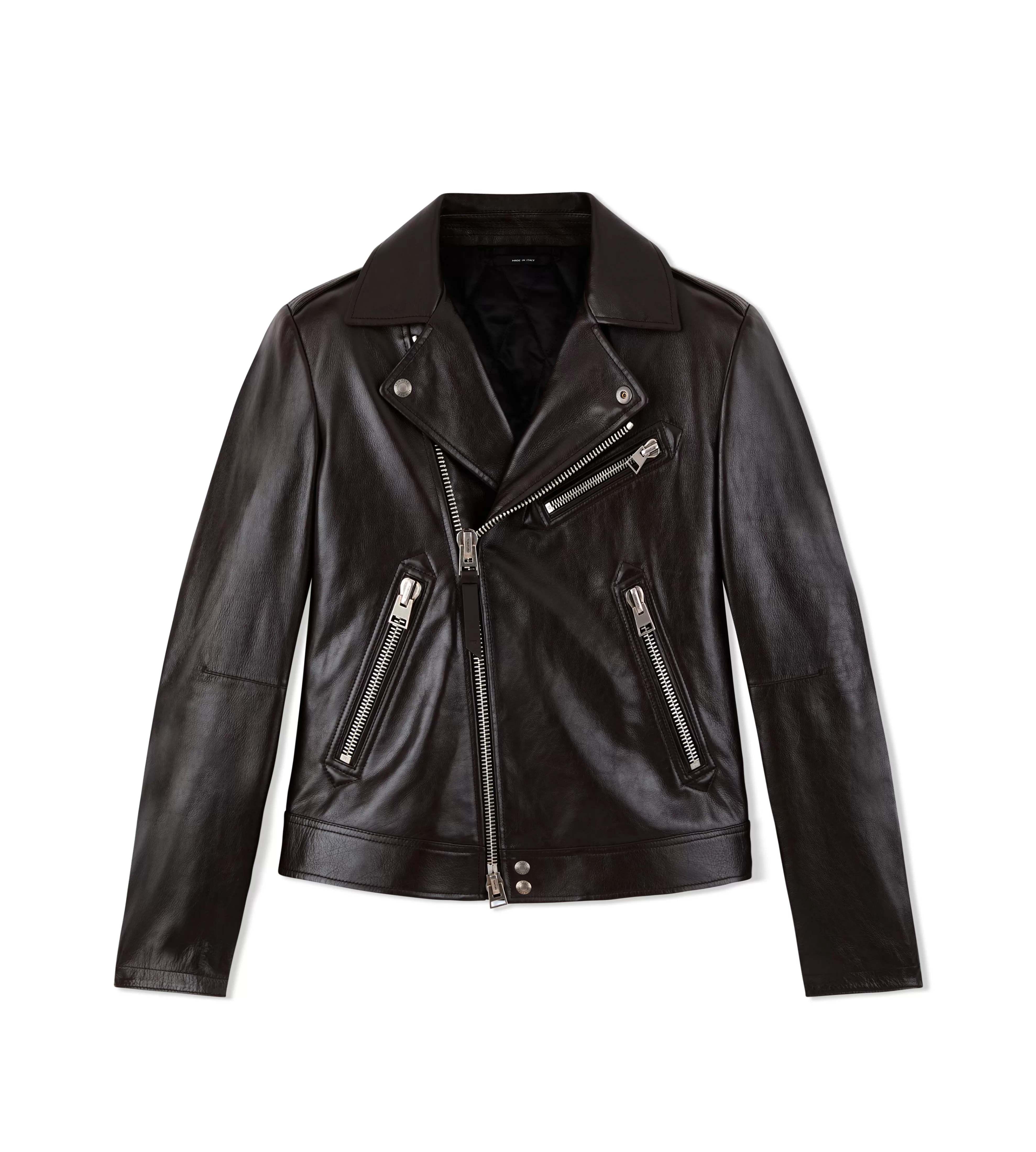 TOM FORD SMOOTH GRAIN ASYMMETRIC BIKER EBONY^MEN Outerwear