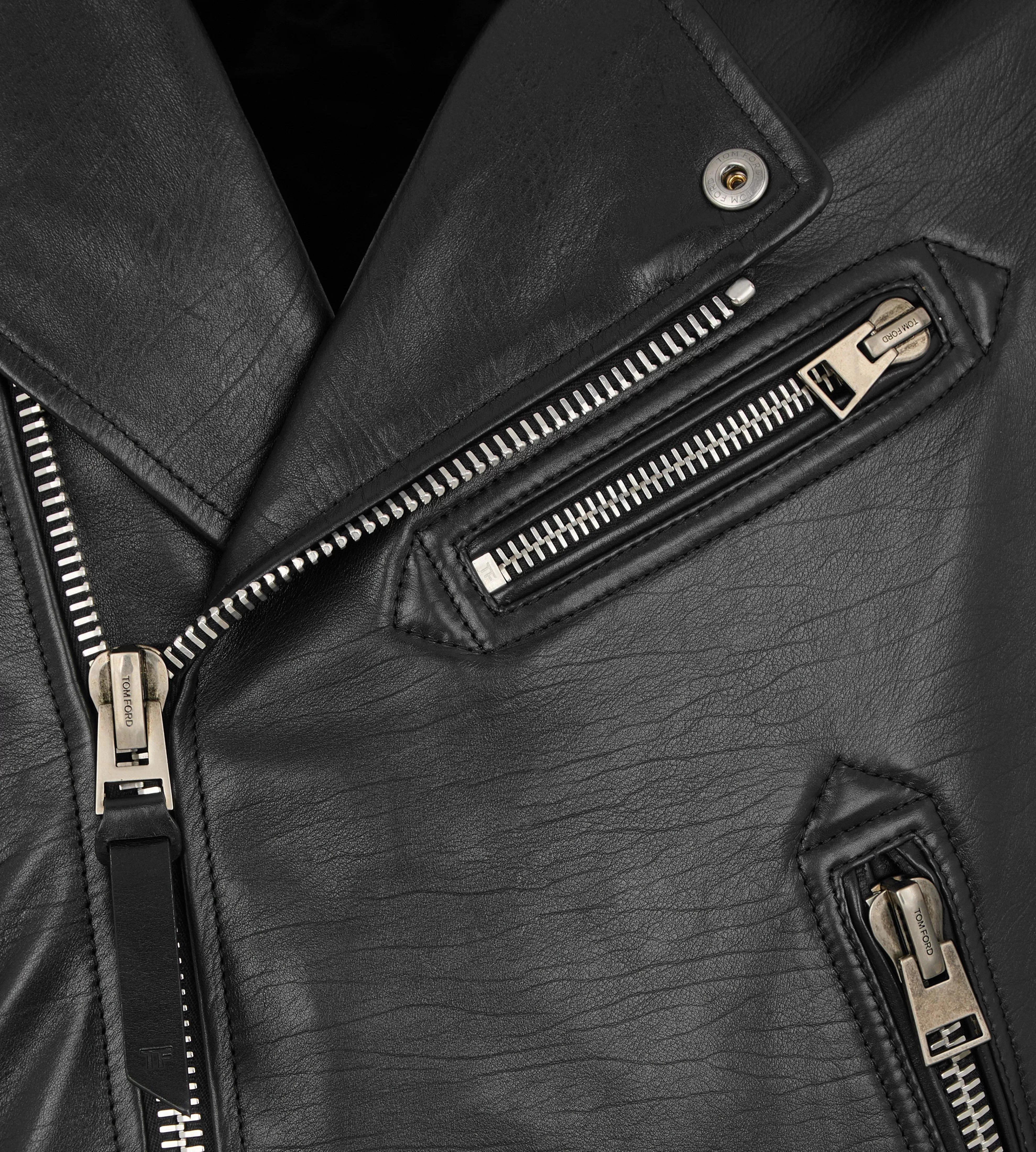 TOM FORD SMOOTH GRAIN ASYMMETRIC BIKER BLACK^MEN Outerwear