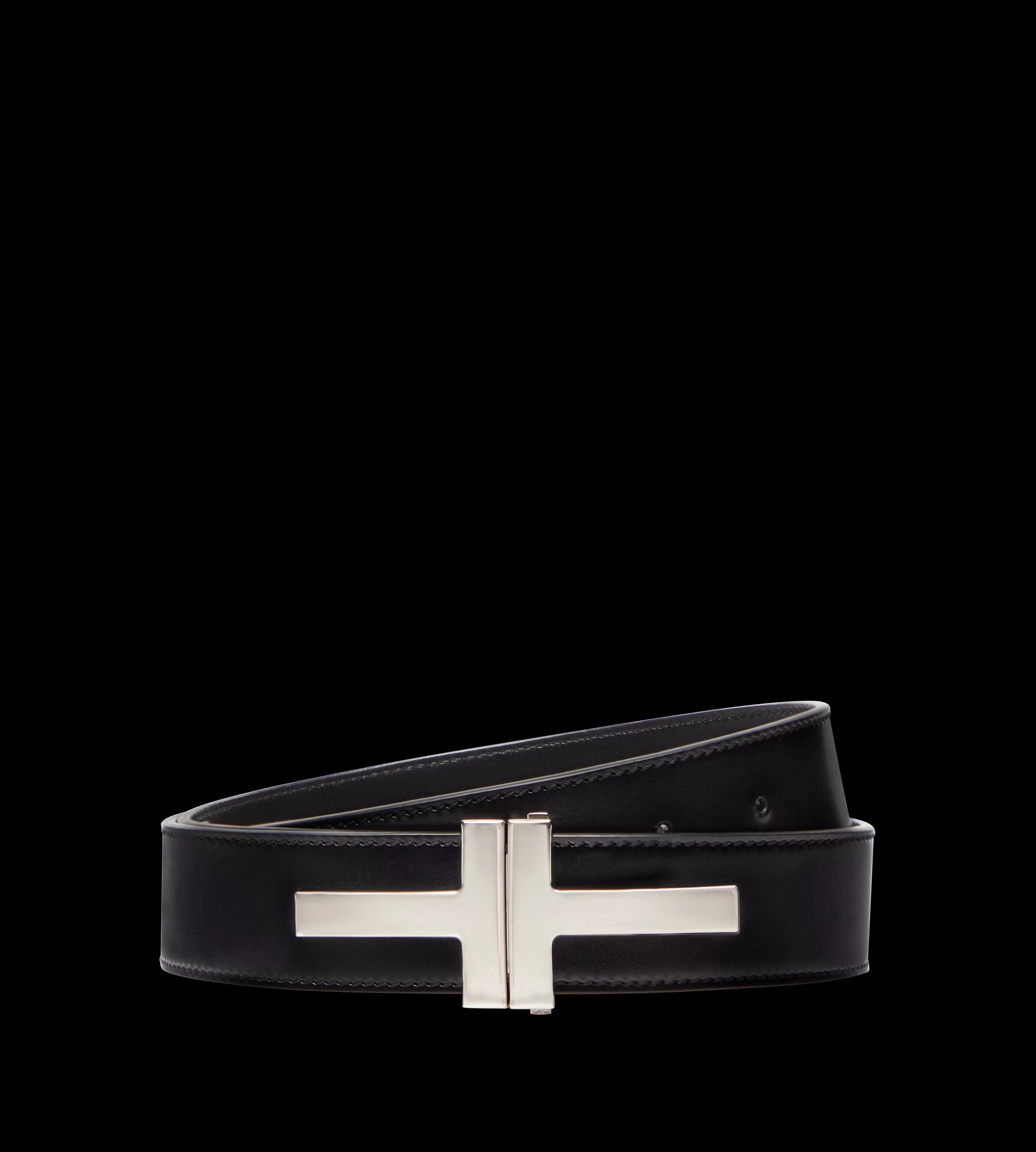 TOM FORD SMOOTH LEATHER DOUBLE T BELT BLACK^MEN Belts