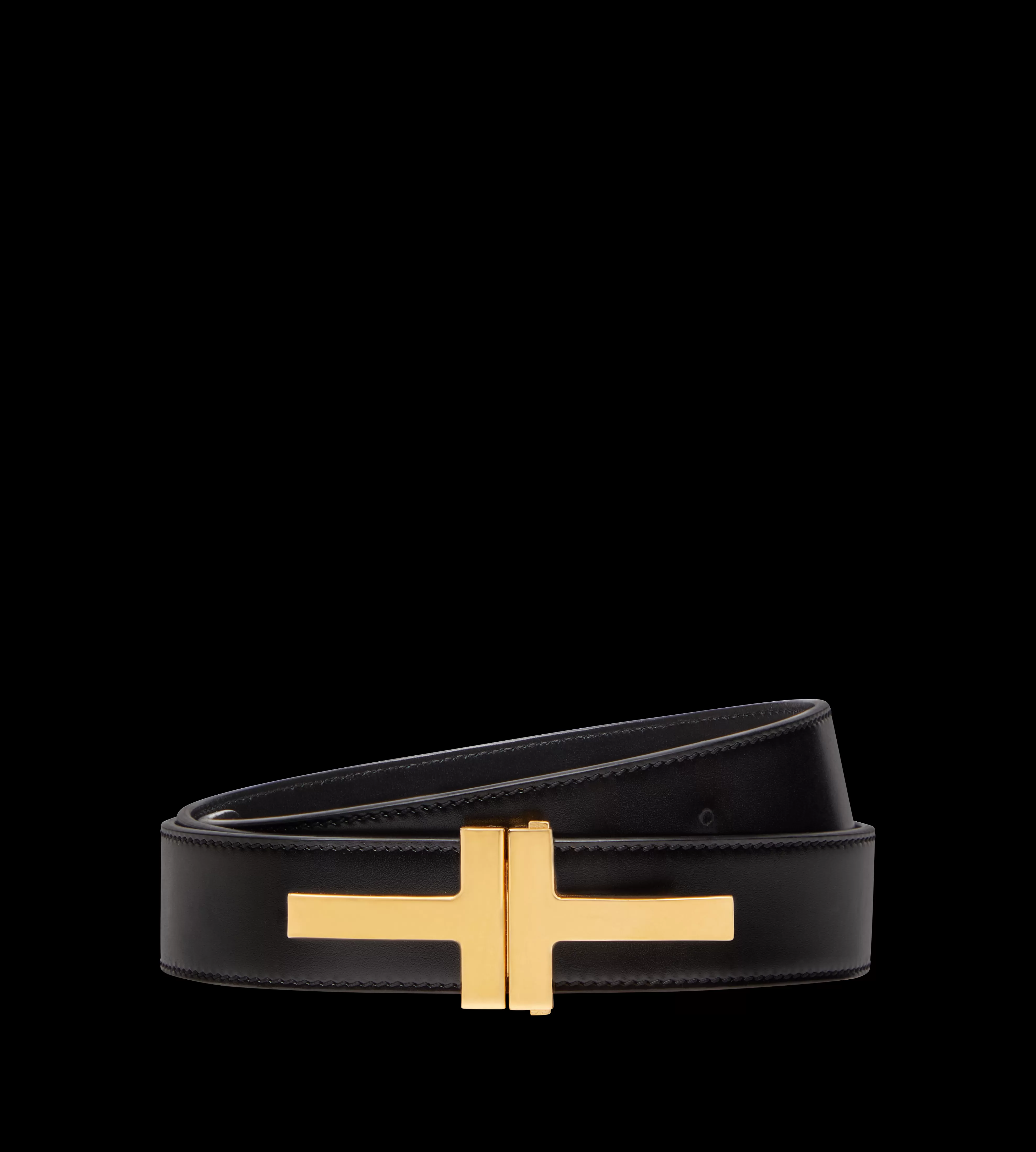 TOM FORD SMOOTH LEATHER DOUBLE T BELT BLACK^MEN Belts