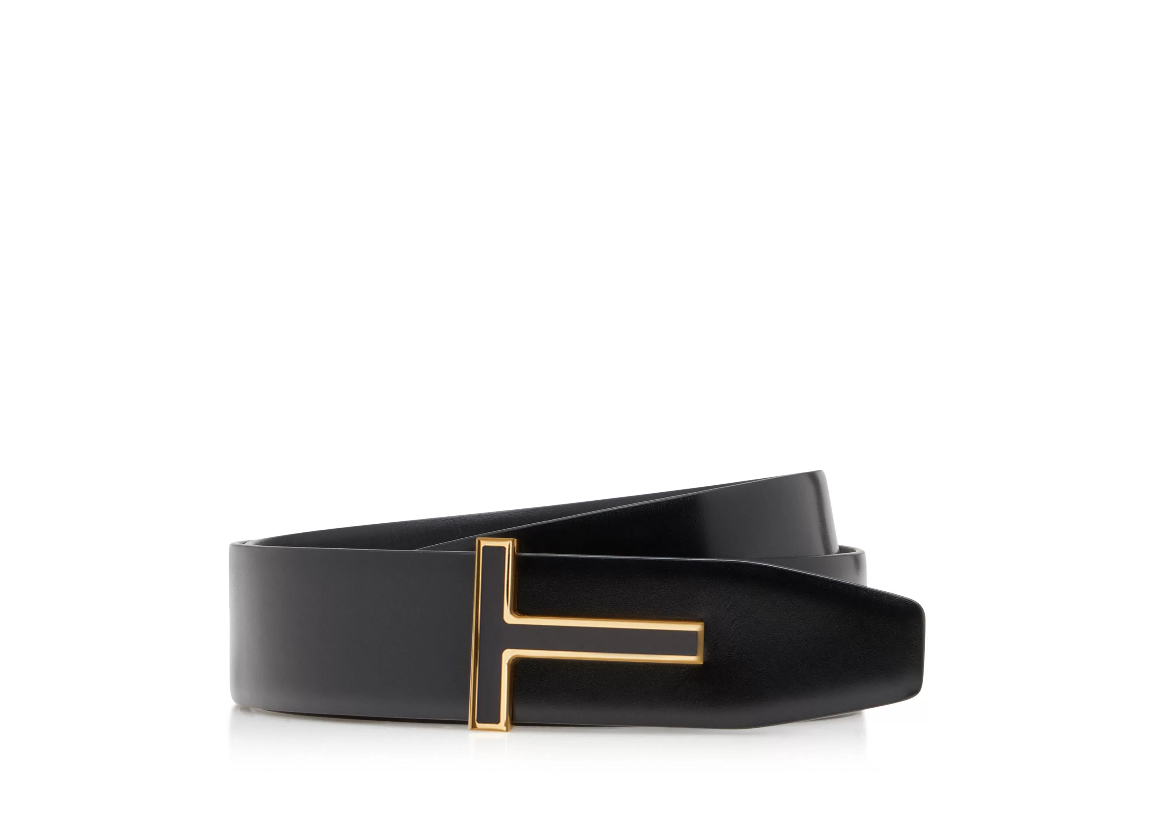 TOM FORD SMOOTH LEATHER ENAMEL BUCKLE T BELT BLACK^MEN Belts