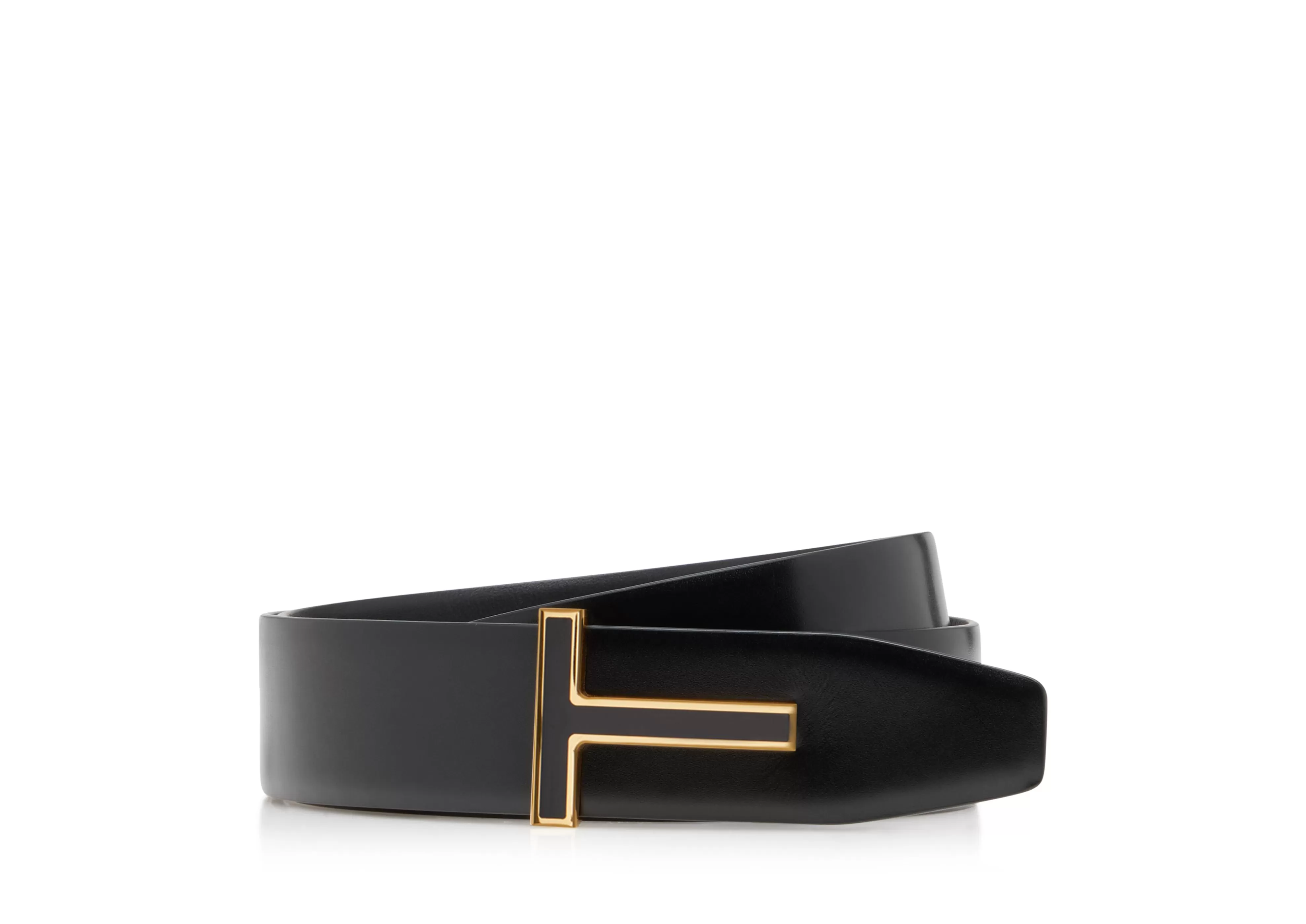 TOM FORD SMOOTH LEATHER ENAMEL INSERT T BELT BLACK^MEN Belts