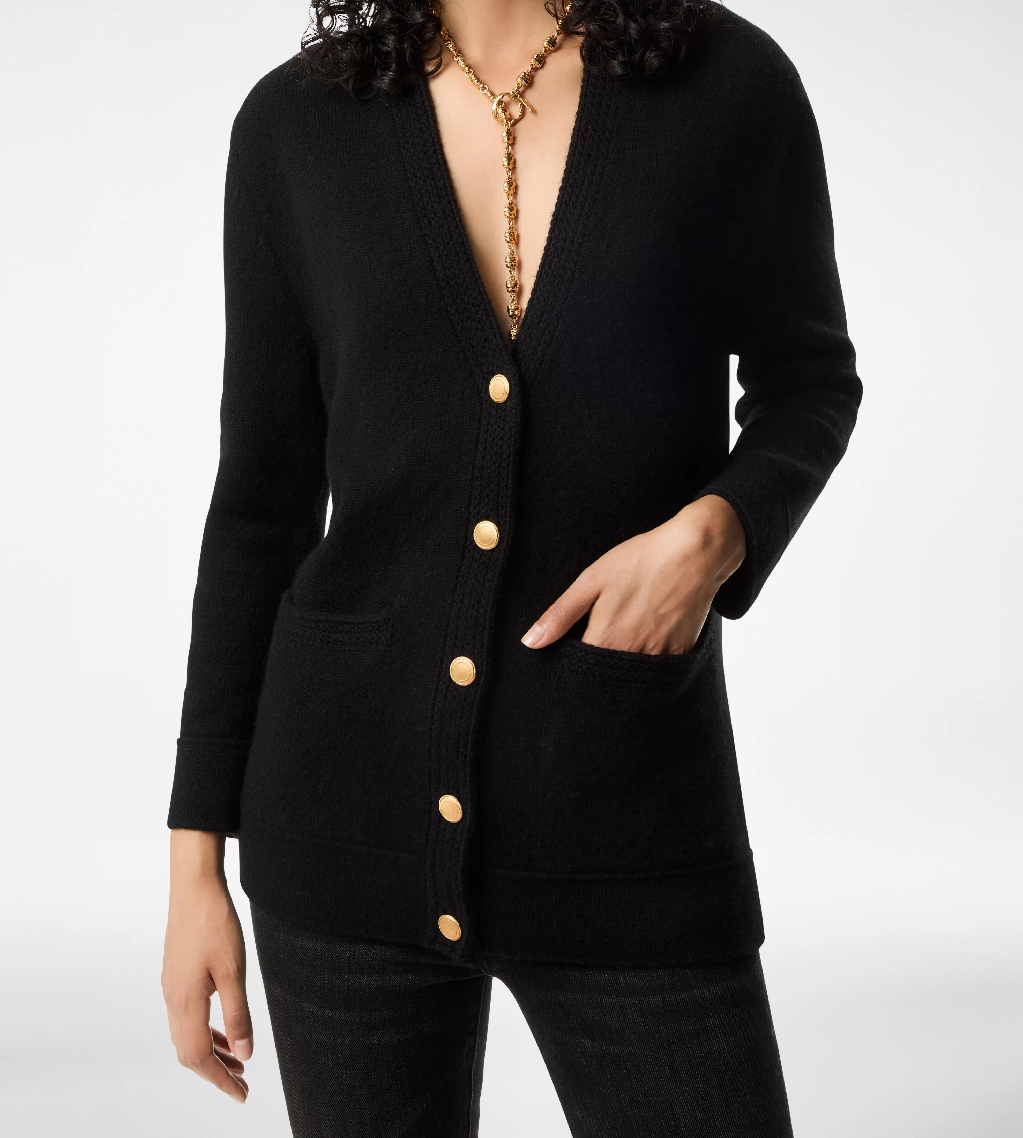 TOM FORD SOFT CASHMERE RELAXED FIT KNIT CARDIGAN BLACK^WOMEN SPRING 24