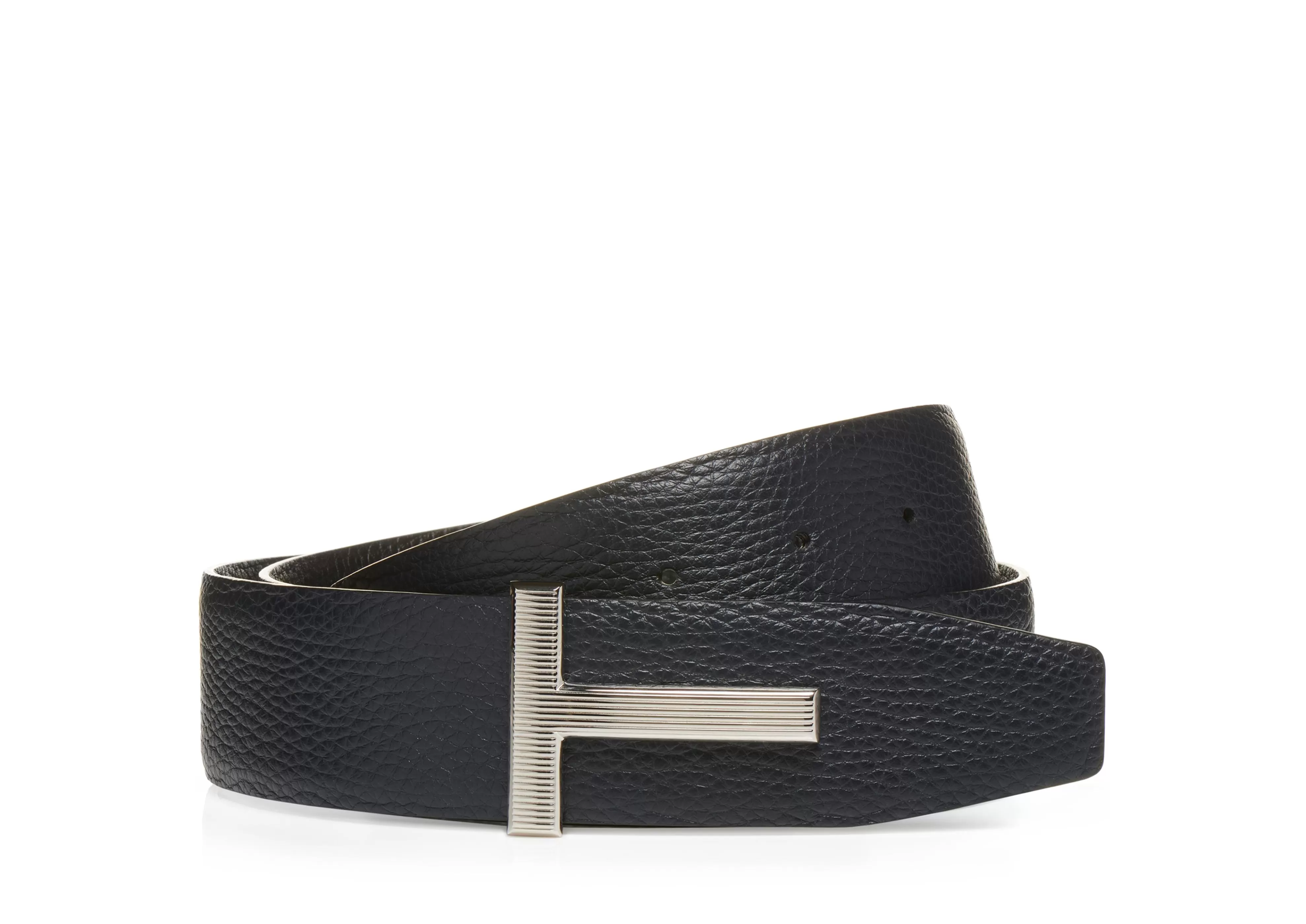 TOM FORD SOFT GRAIN LEATHER RIDGE T BELT DARK NAVY + BLACK^MEN Belts