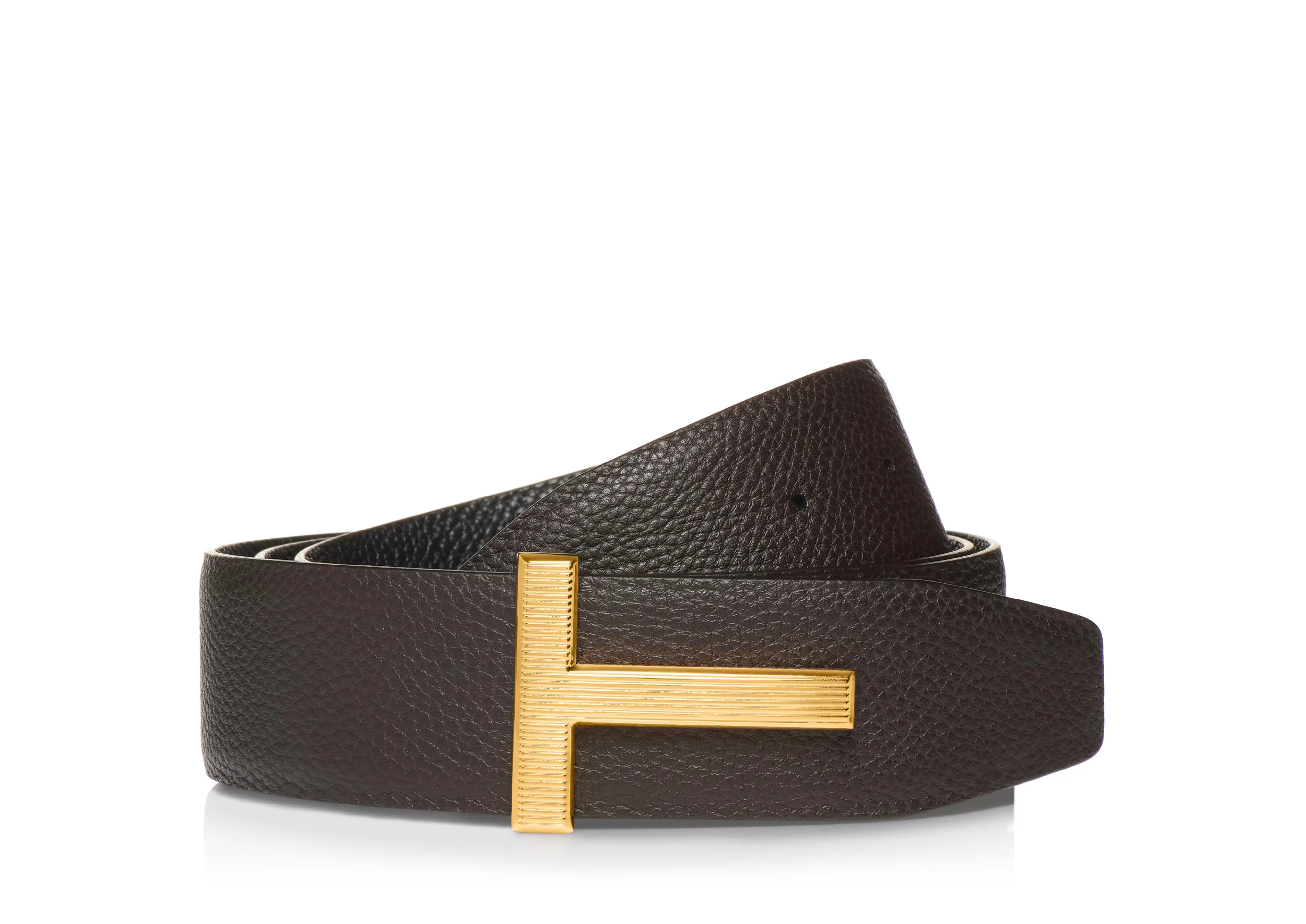 TOM FORD SOFT GRAIN LEATHER RIDGE T BELT BROWN + BLACK^MEN Belts