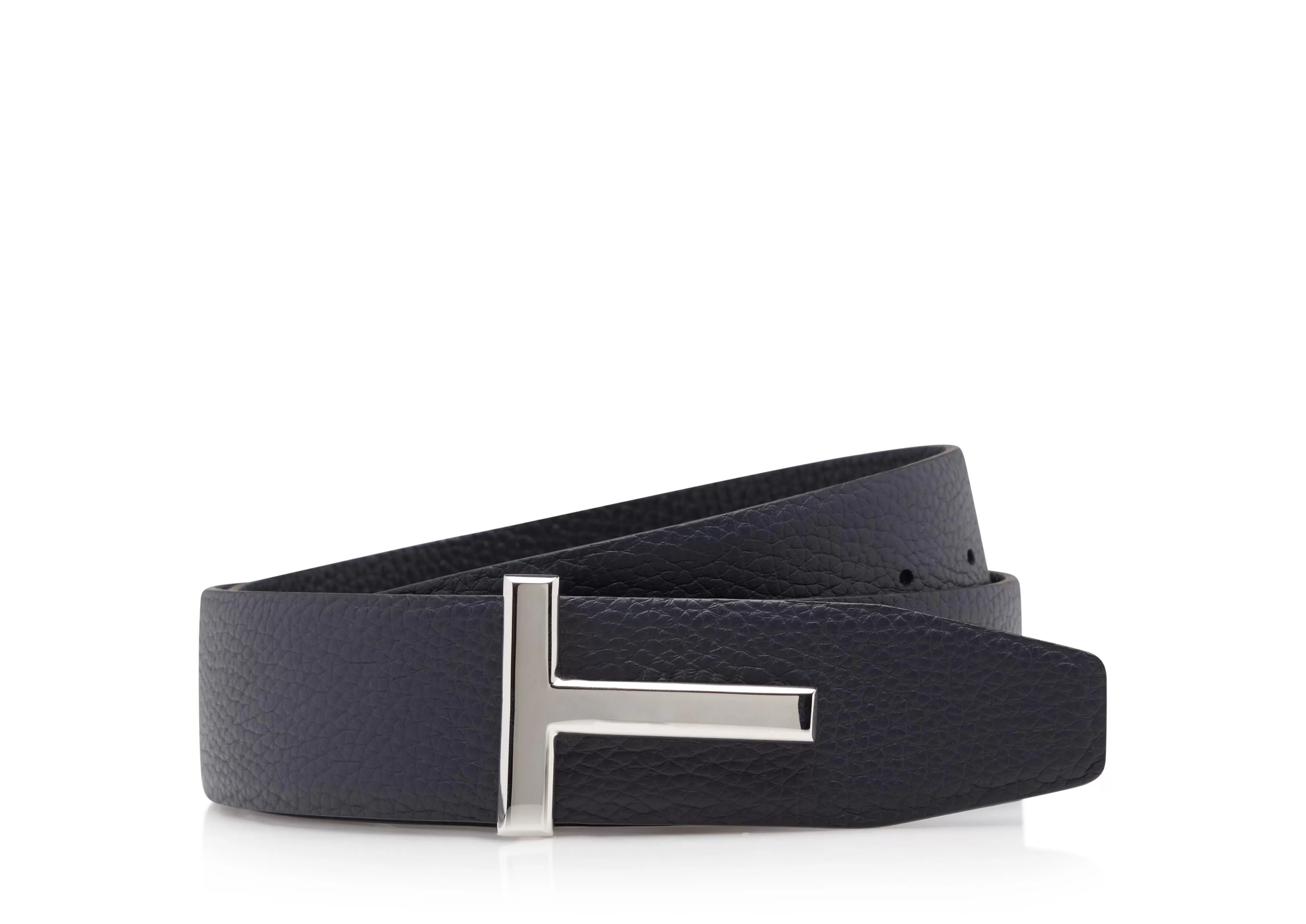 TOM FORD SOFT GRAIN LEATHER T ICON BELT DARK NAVY + BLACK^MEN Belts