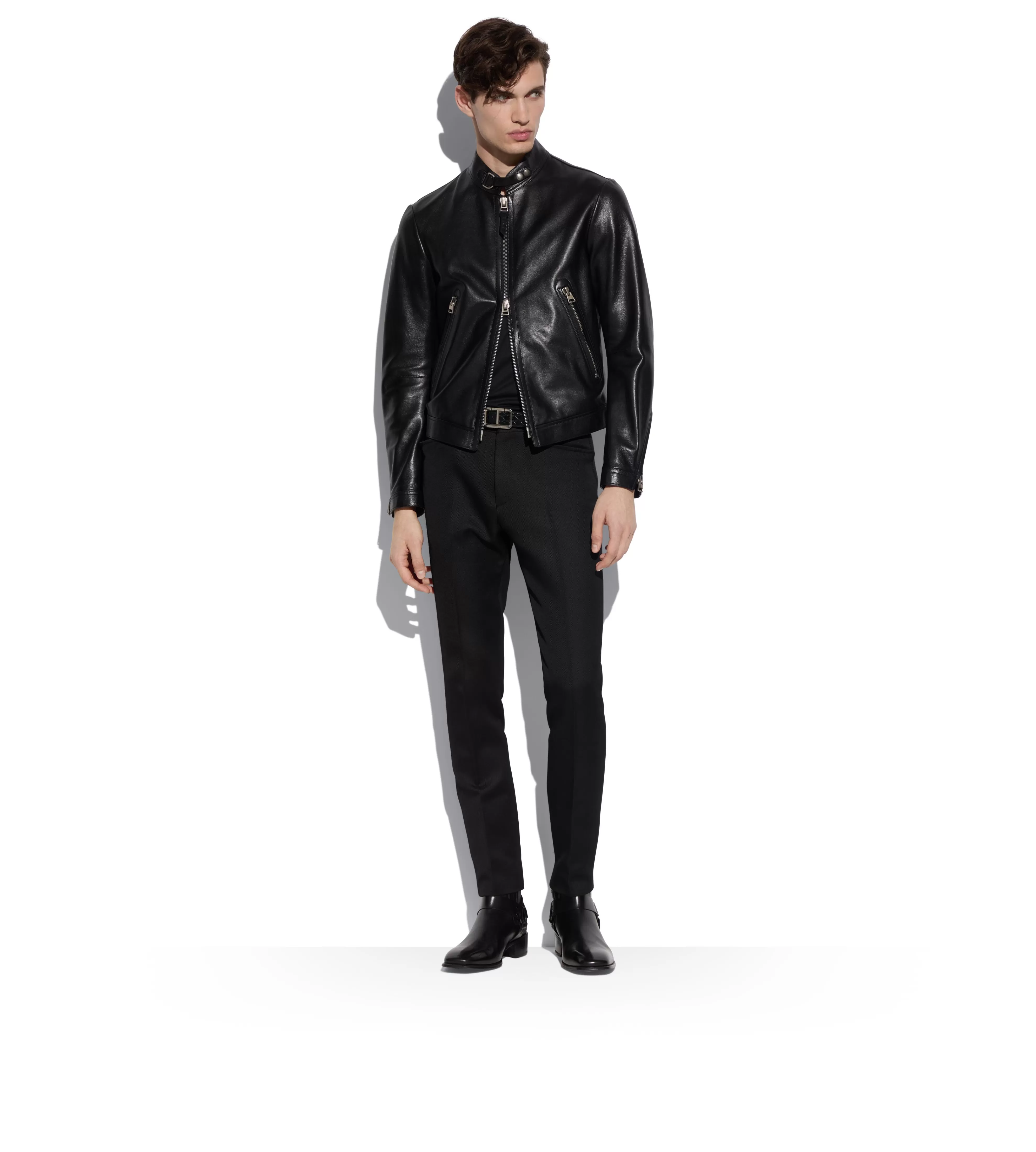 TOM FORD SOFT LEATHER CAFE BIKER BLACK^MEN Outerwear