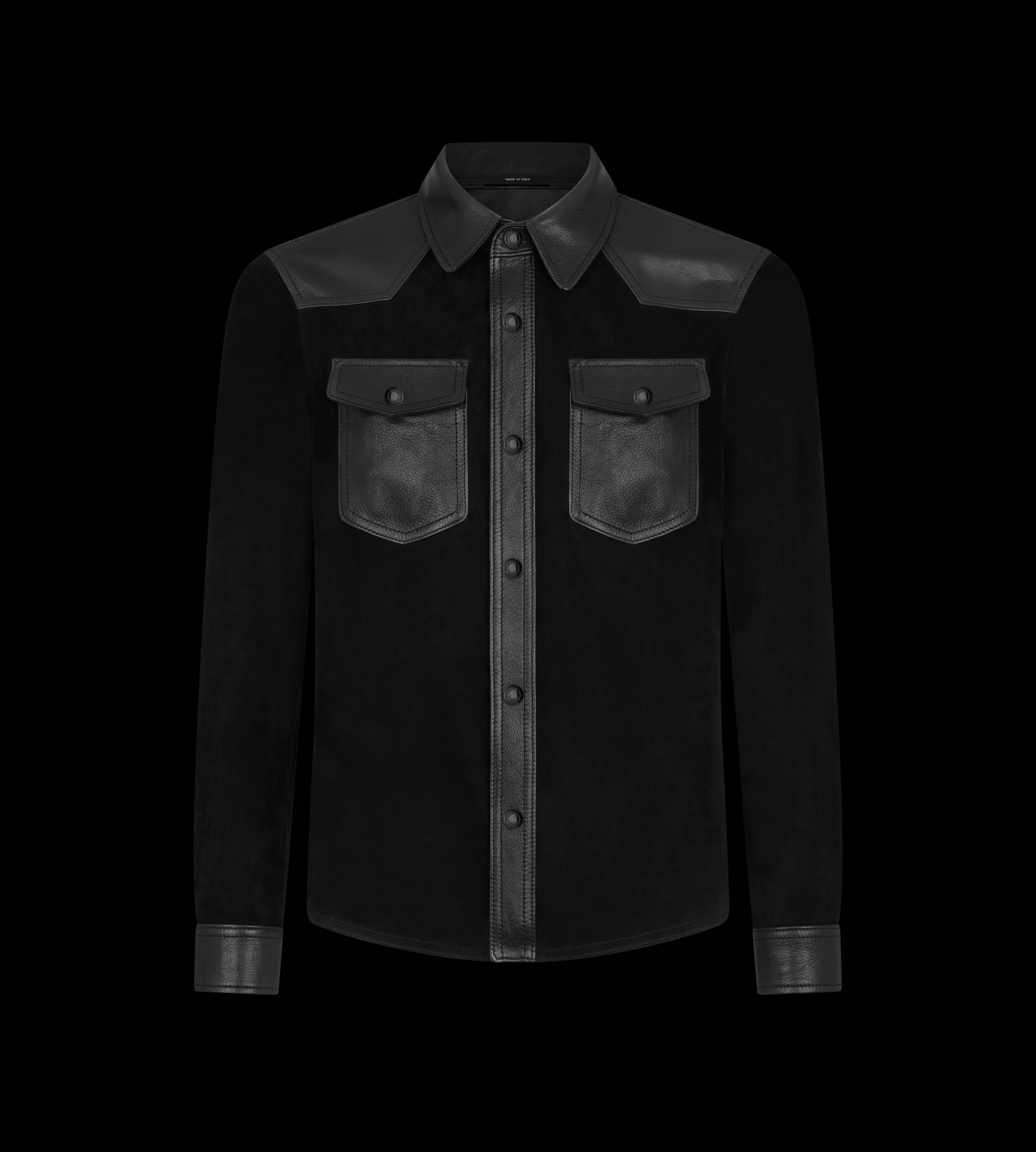 TOM FORD SOFT SUEDE CONTRAST WESTERN SHIRT BLACK^MEN Shirts