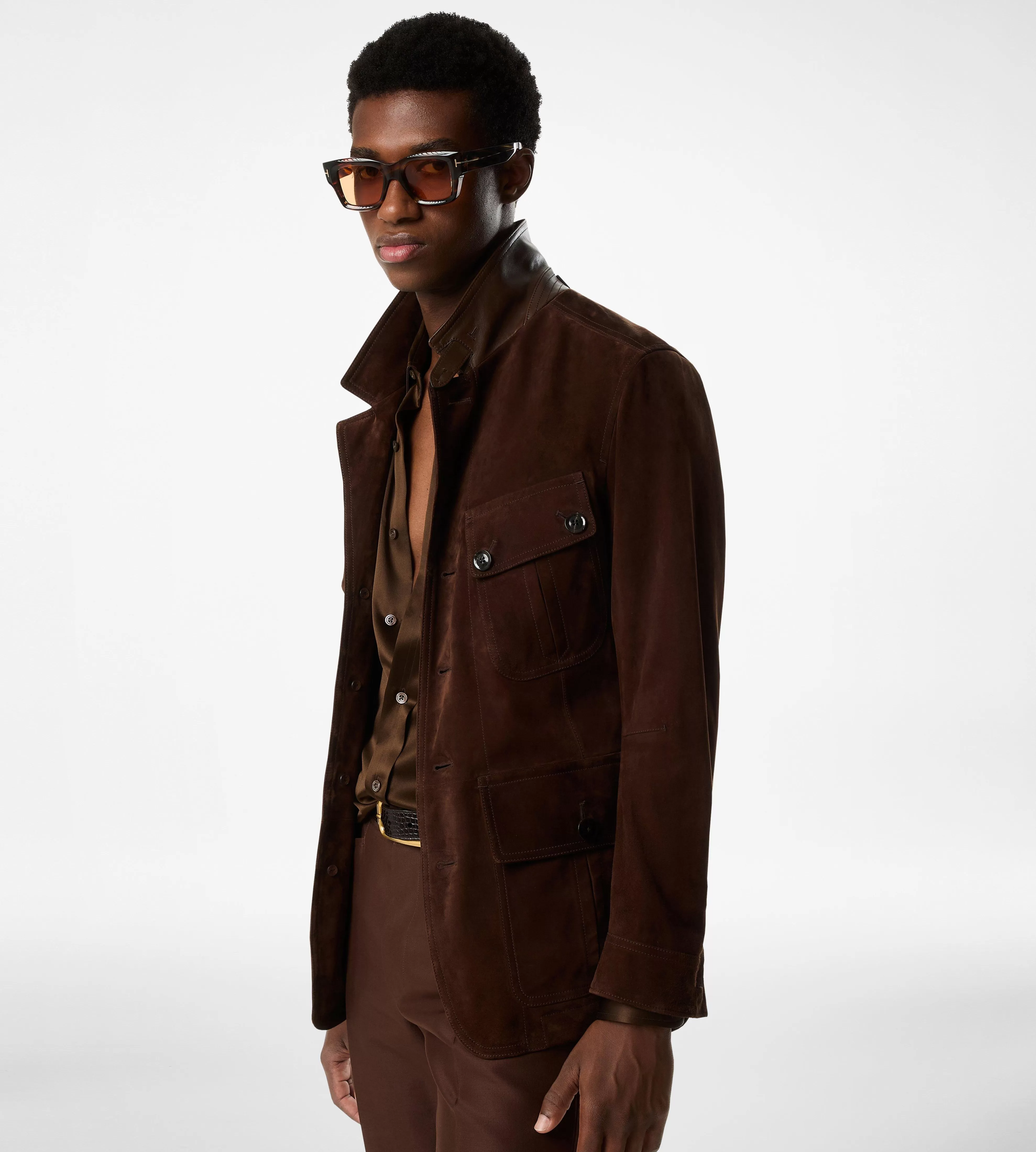 TOM FORD SOFT SUEDE SARTORIAL MILITARY JACKET CHOCOLATE^MEN Outerwear