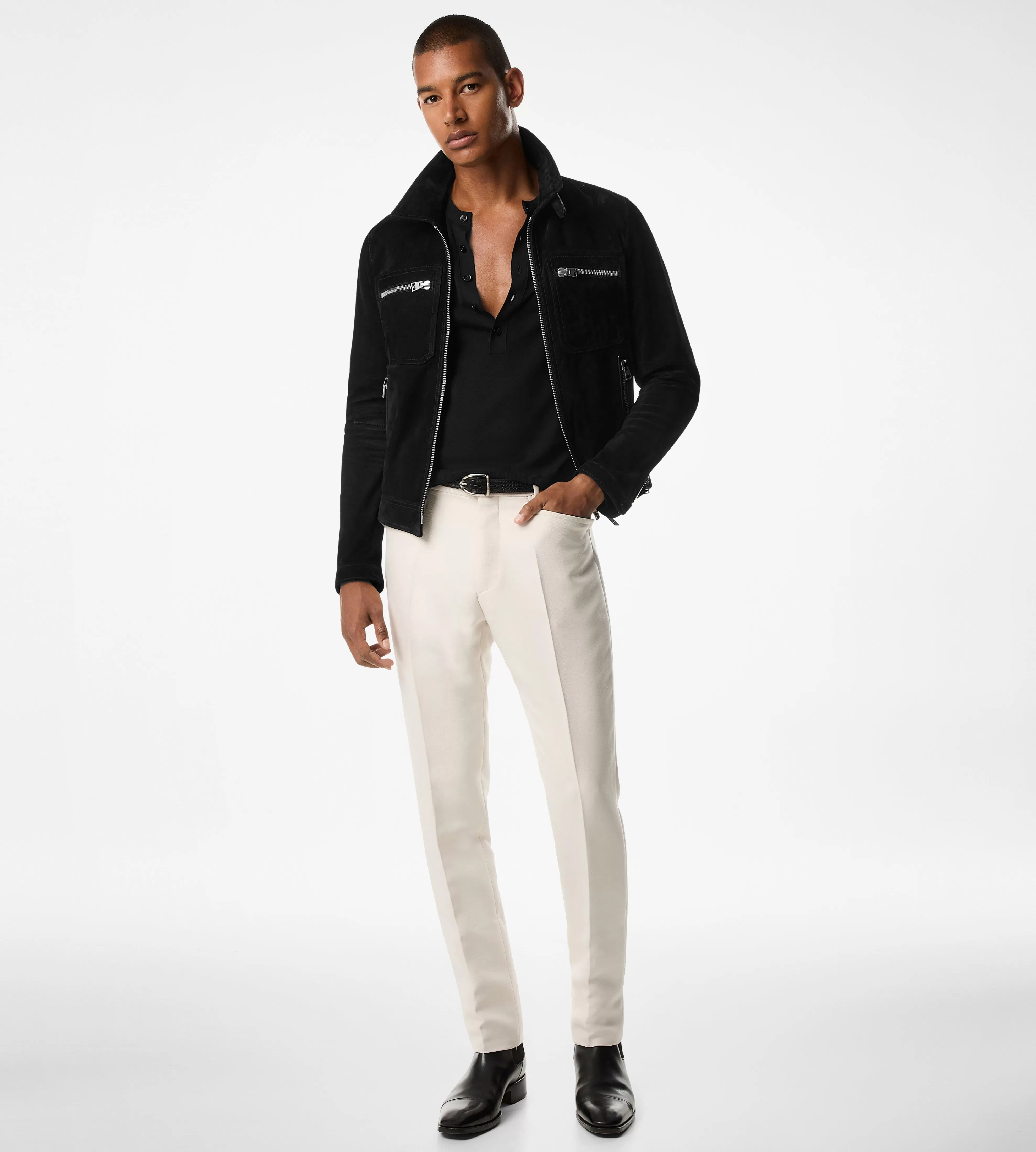 TOM FORD SOFT SUEDE ZIP BLOUSON BLACK^MEN | MEN Outerwear | SPRING 24