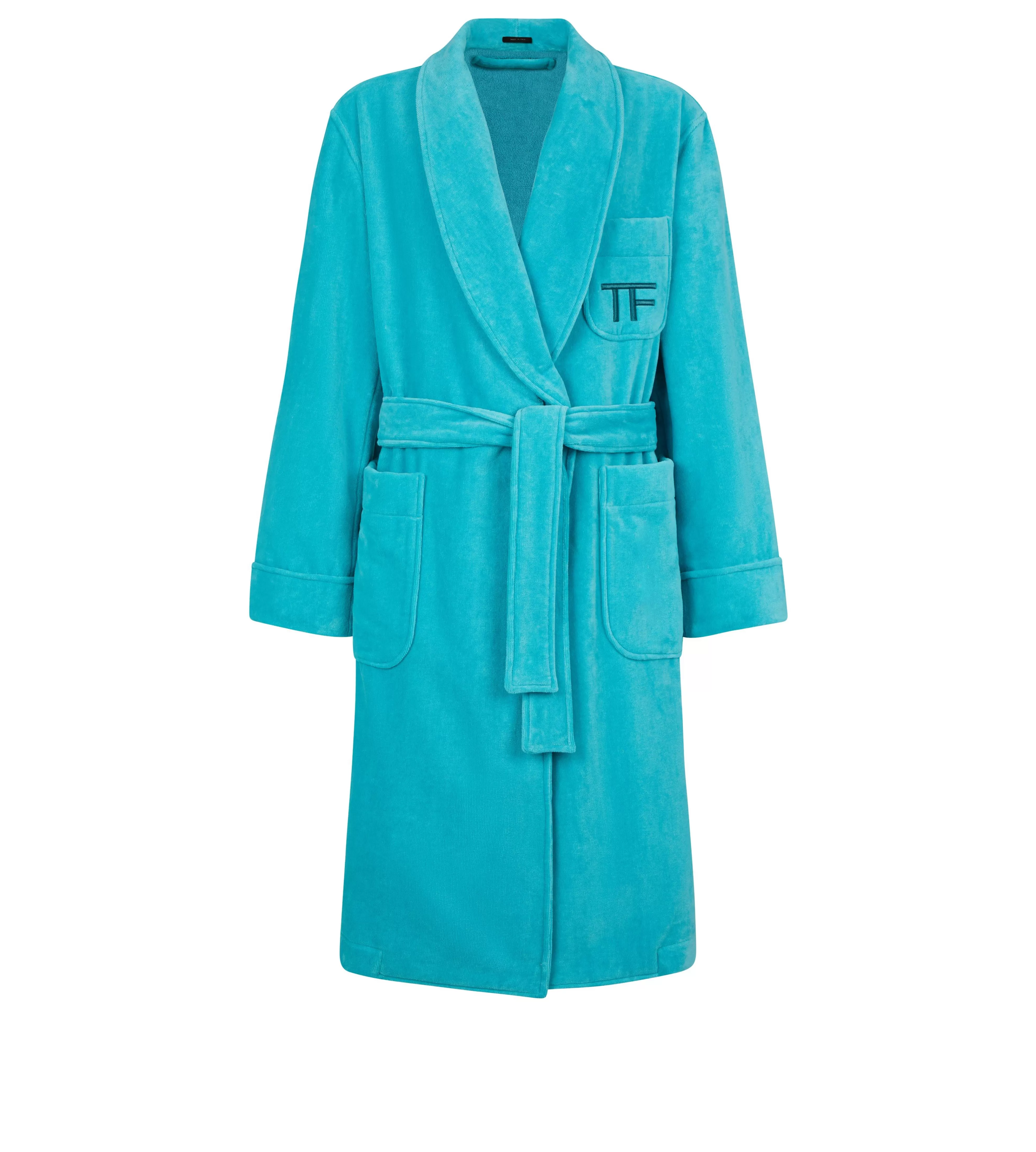 TOM FORD SOLID TOWELLING SHAWL COLLAR ROBE TURQUOISE^MEN ROBES