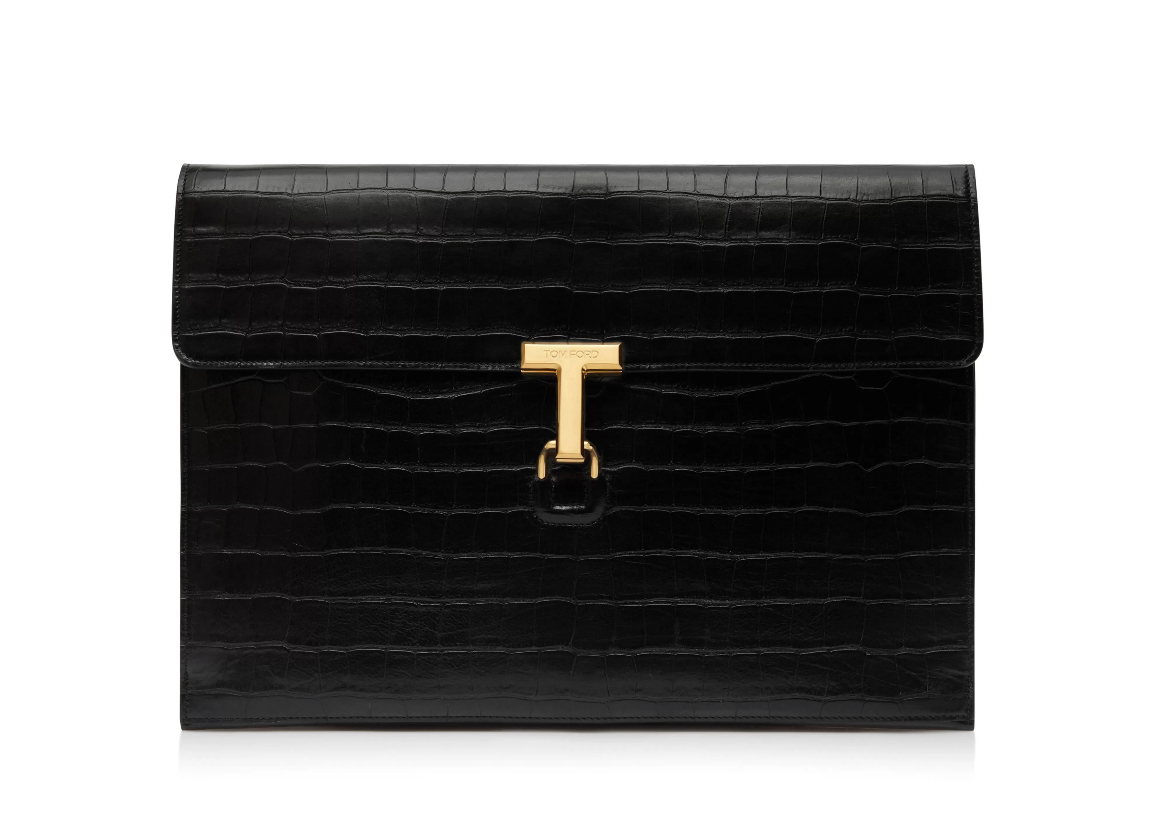 TOM FORD STAMPED CROC LEATHER T PIN PORTFOLIO BLACK^MEN Briefcases