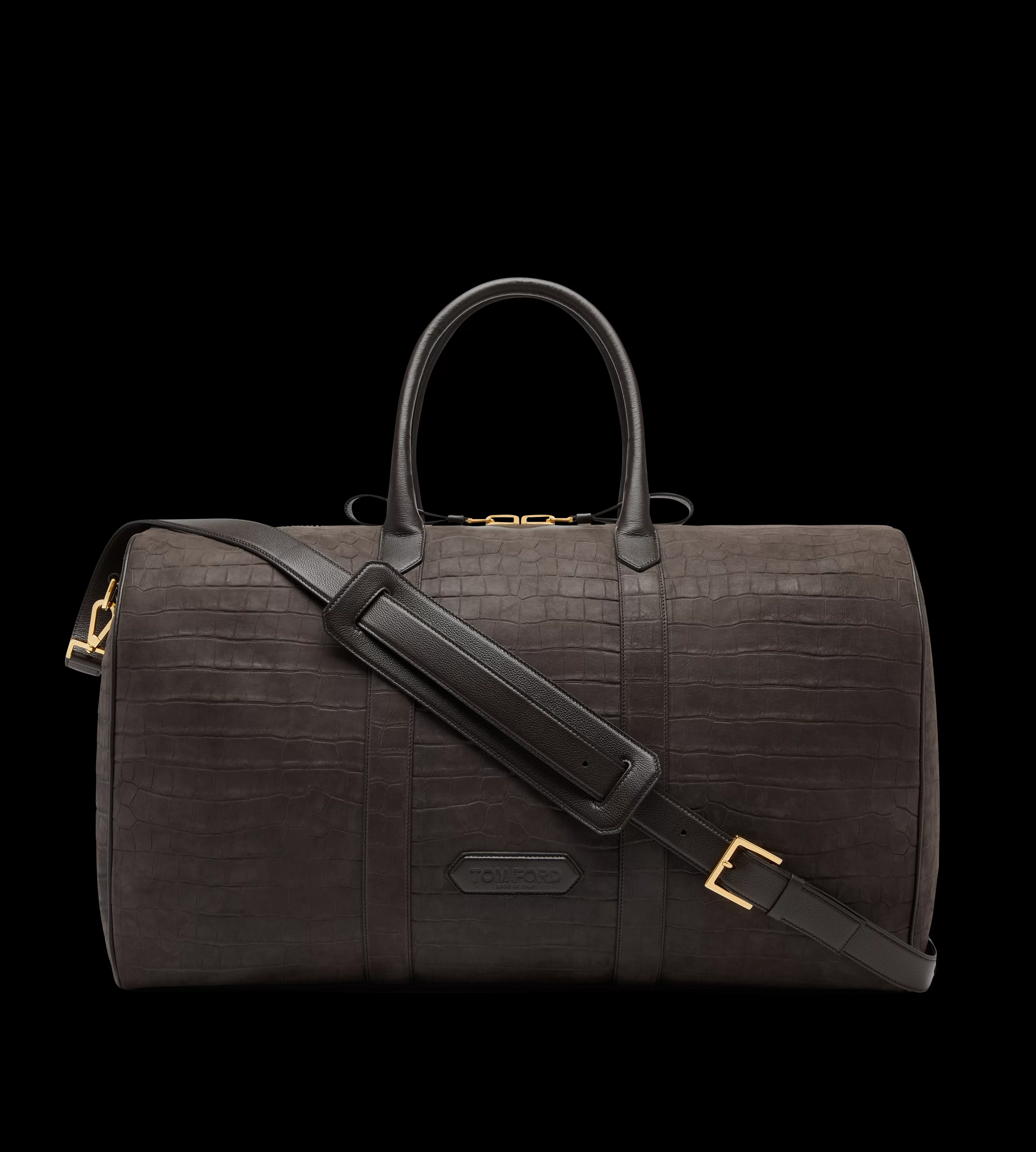 TOM FORD STAMPED CROC NUBUCK WIDE OPENING DUFFLE FANGO^MEN | MEN Luggage | SPRING 24