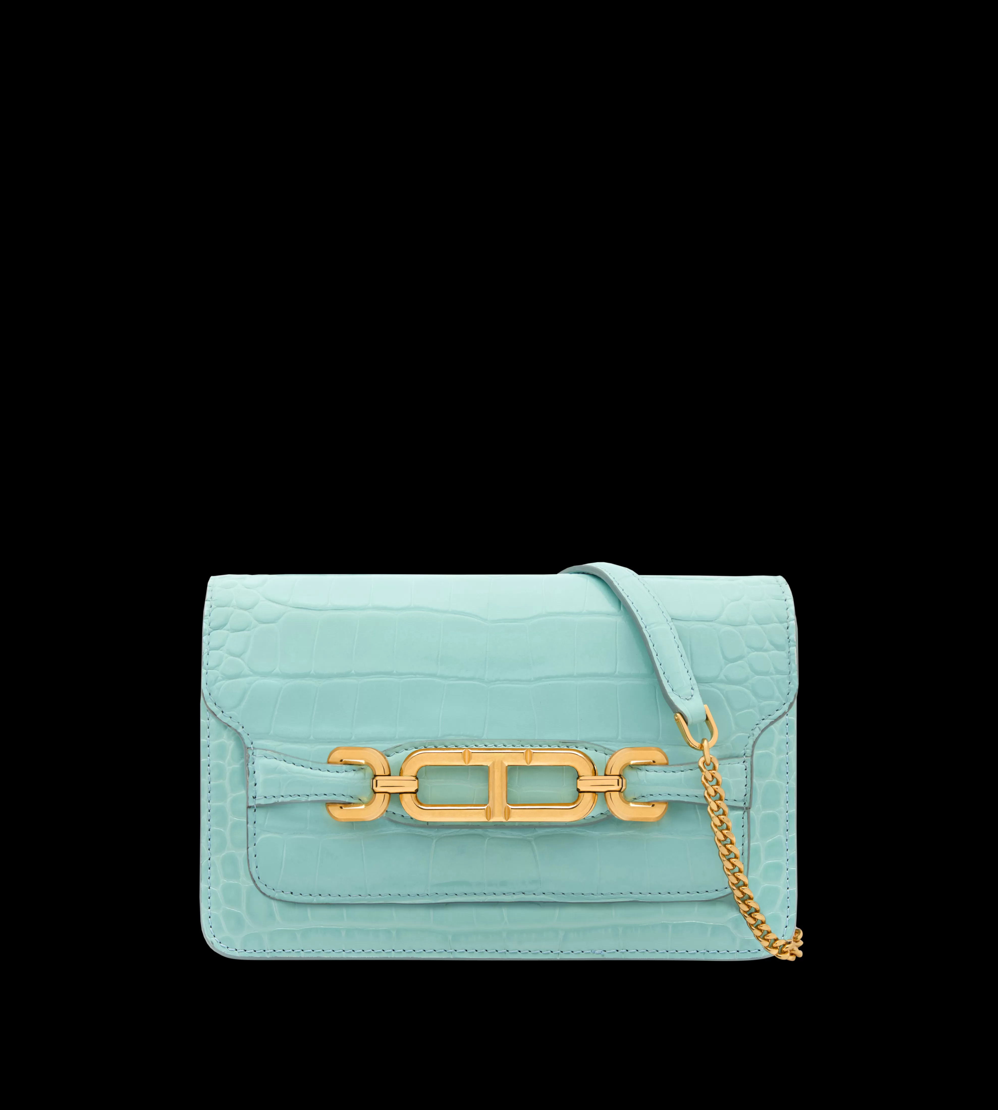 TOM FORD STAMPED CROCODILE LEATHER WHITNEY SMALL SHOULDER BAG PASTEL TURQUOISE^WOMEN SPRING 24