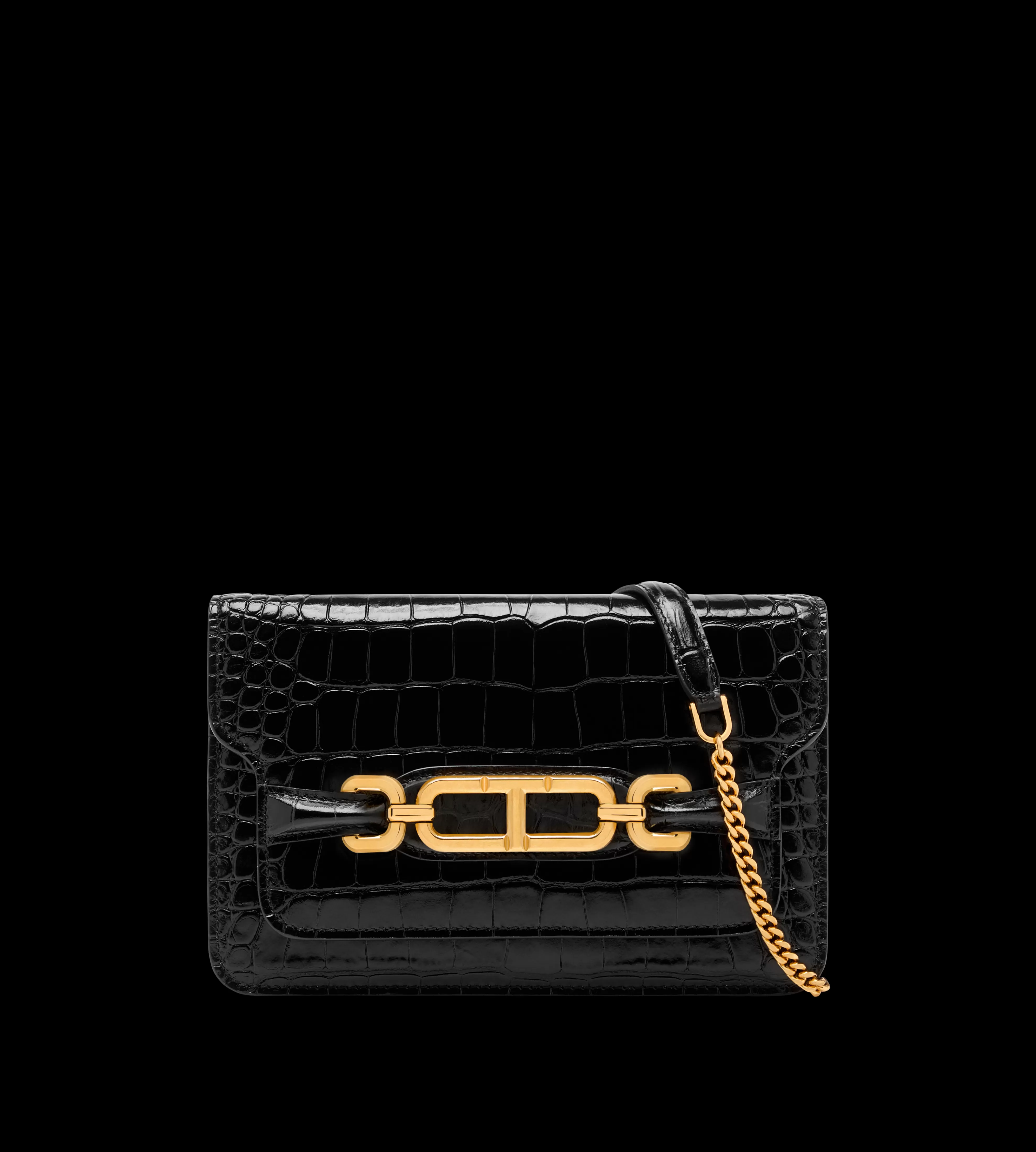 TOM FORD STAMPED CROCODILE LEATHER WHITNEY SMALL SHOULDER BAG BLACK^WOMEN SPRING 24