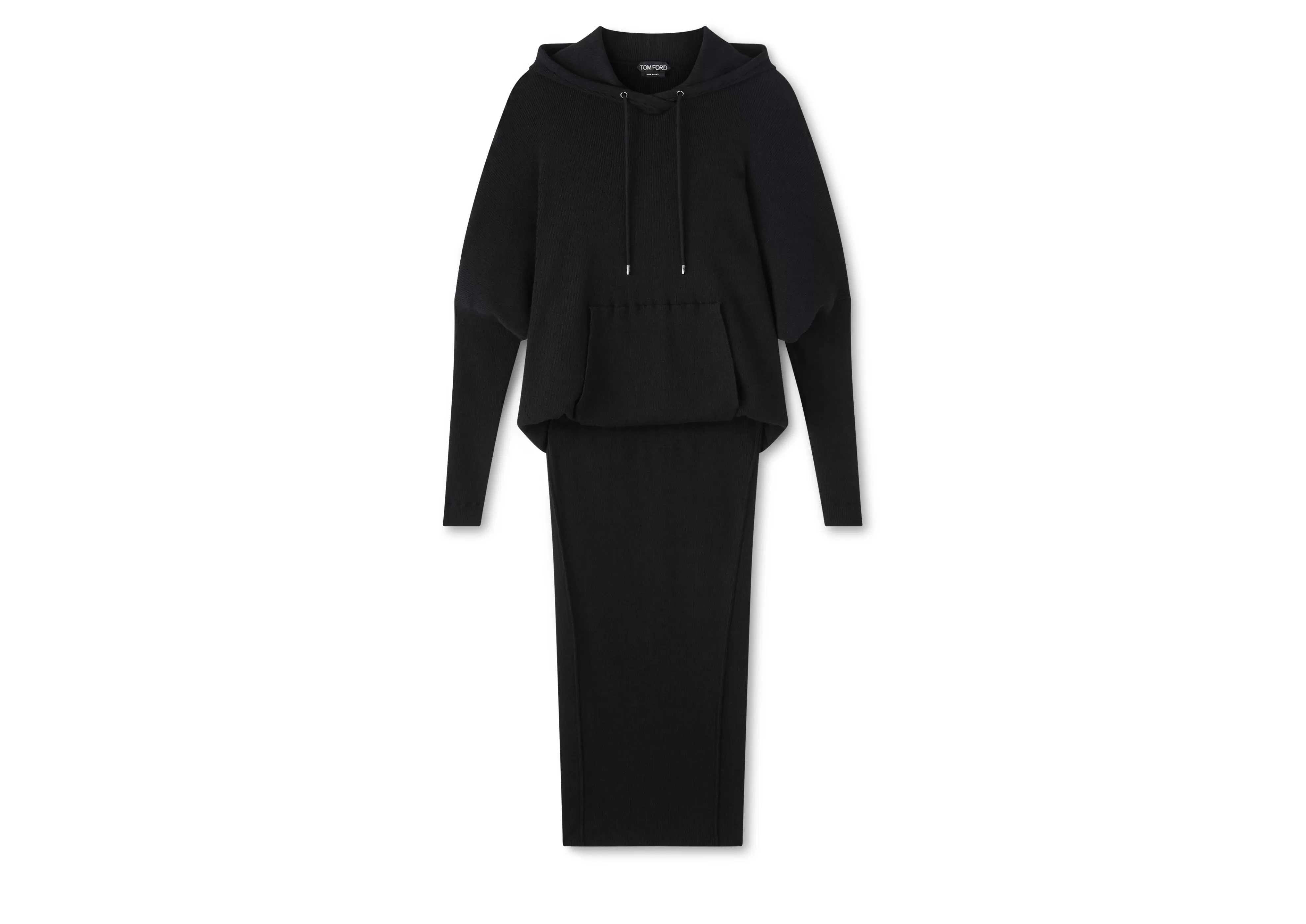 TOM FORD STRETCH CASHMERE RIB HOODED DRESS BLACK^WOMEN | WOMEN Knitwear | Dresses