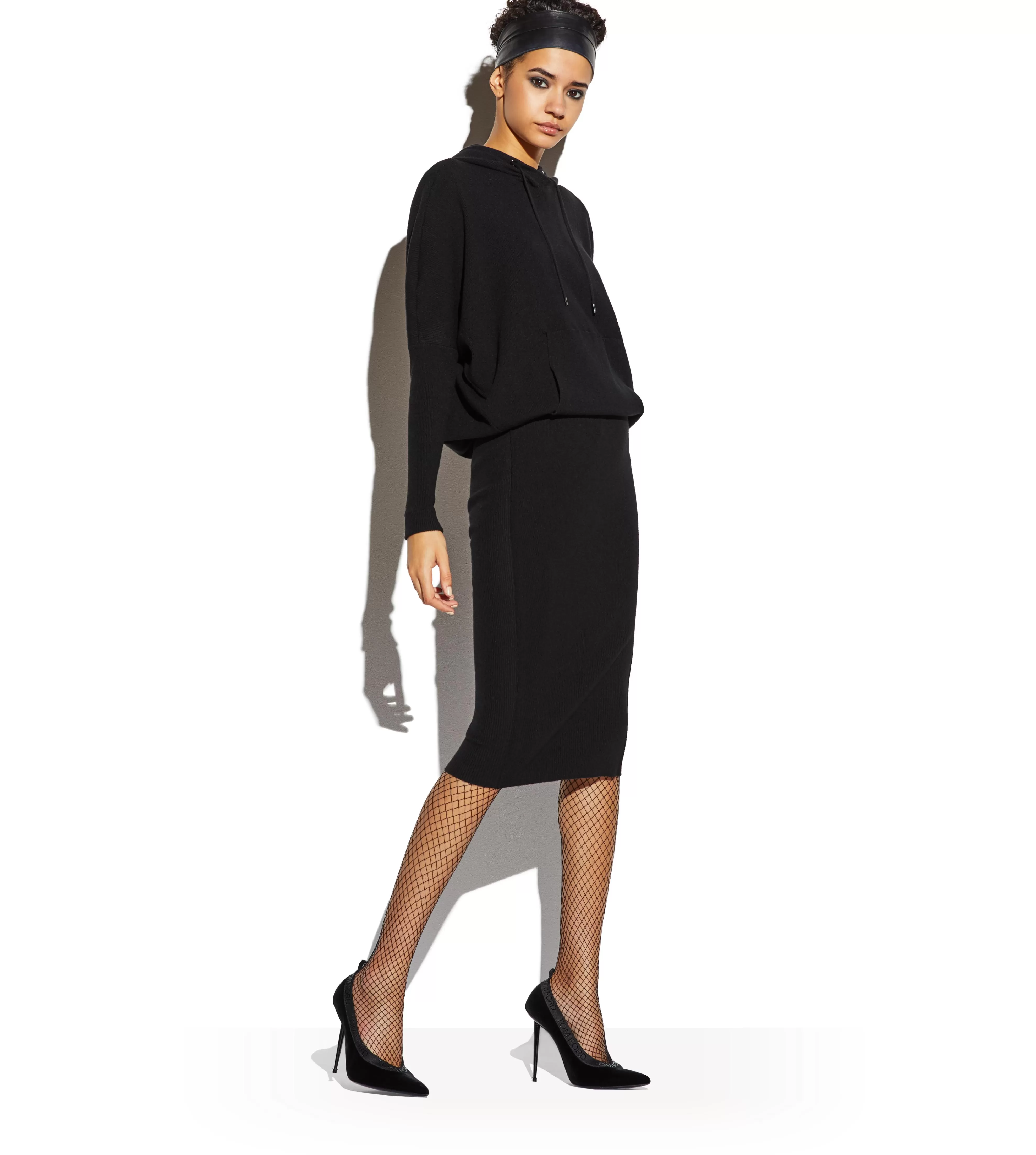 TOM FORD STRETCH CASHMERE RIB HOODED DRESS BLACK^WOMEN | WOMEN Knitwear | Dresses