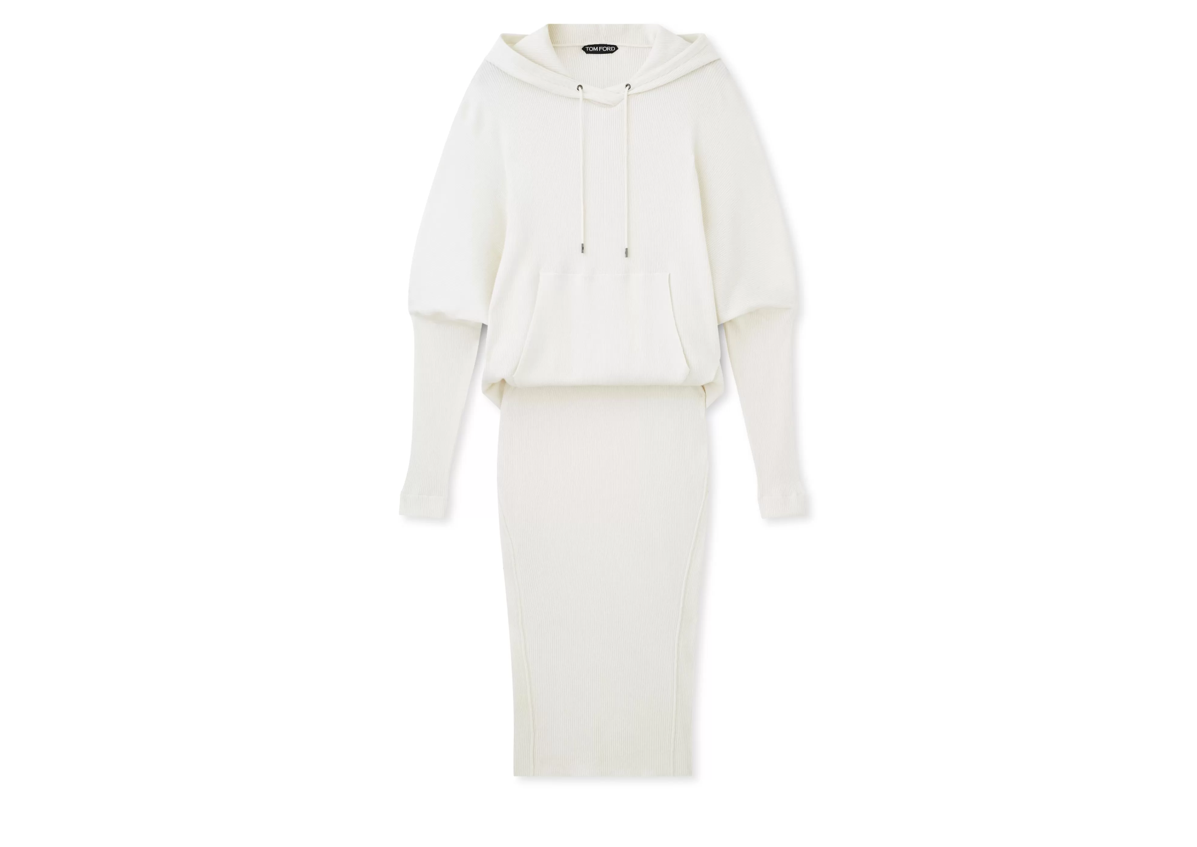 TOM FORD STRETCH CASHMERE RIB HOODED DRESS CHALK^WOMEN | WOMEN Knitwear | Dresses