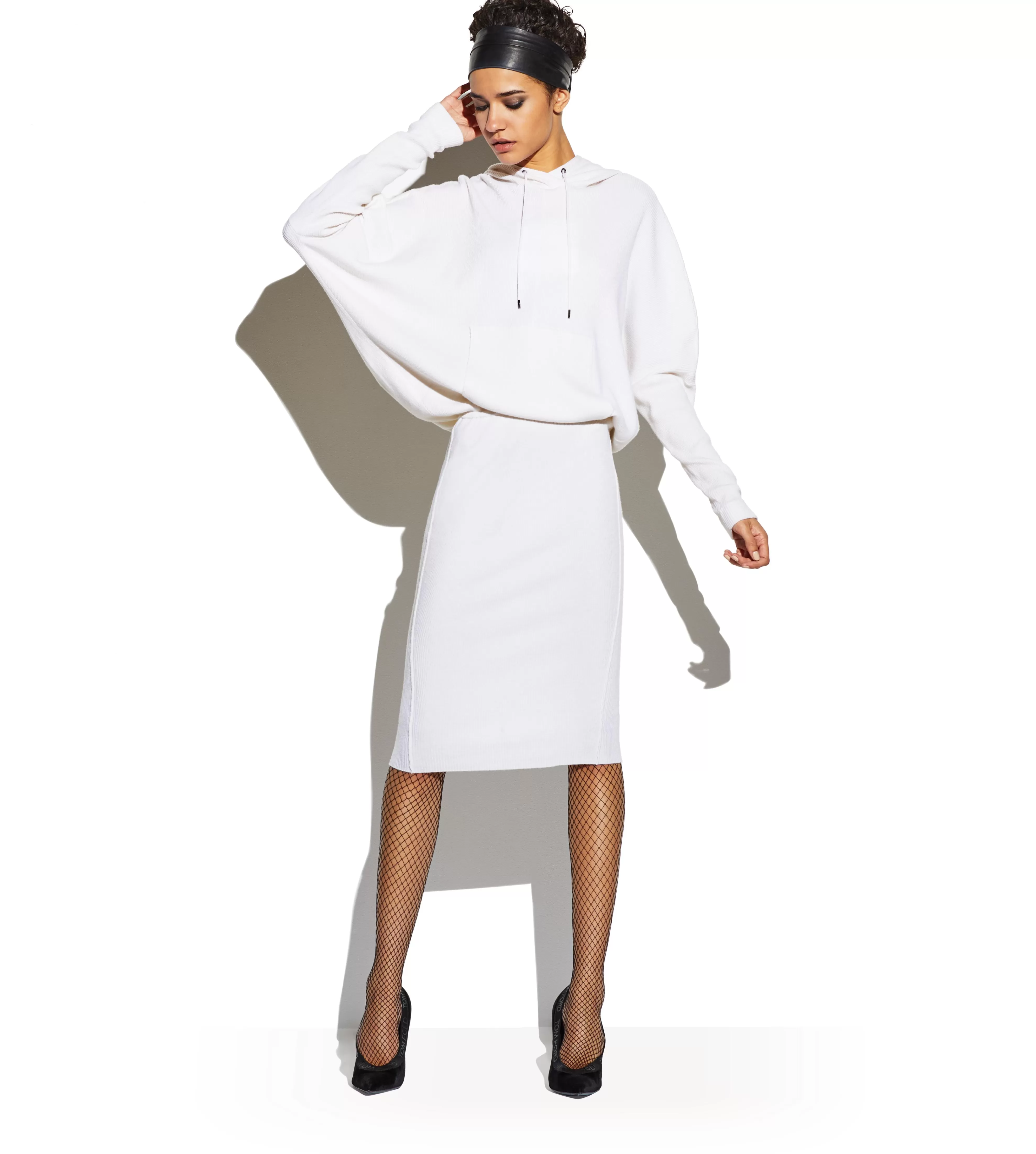 TOM FORD STRETCH CASHMERE RIB HOODED DRESS CHALK^WOMEN | WOMEN Knitwear | Dresses