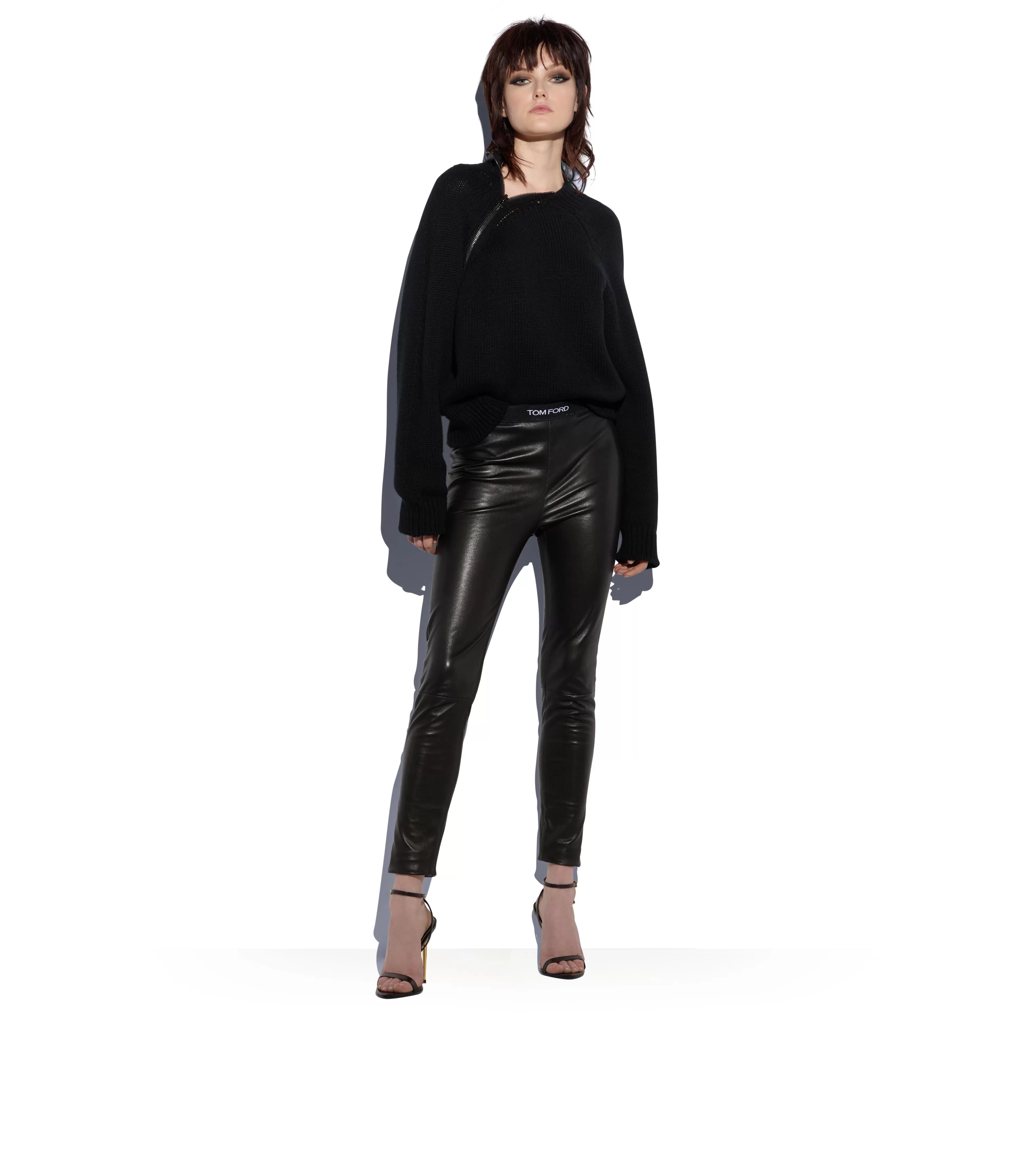 TOM FORD STRETCH PLONGE LOGOED LEGGINGS BLACK^WOMEN | WOMEN Leggings | Pants & Shorts