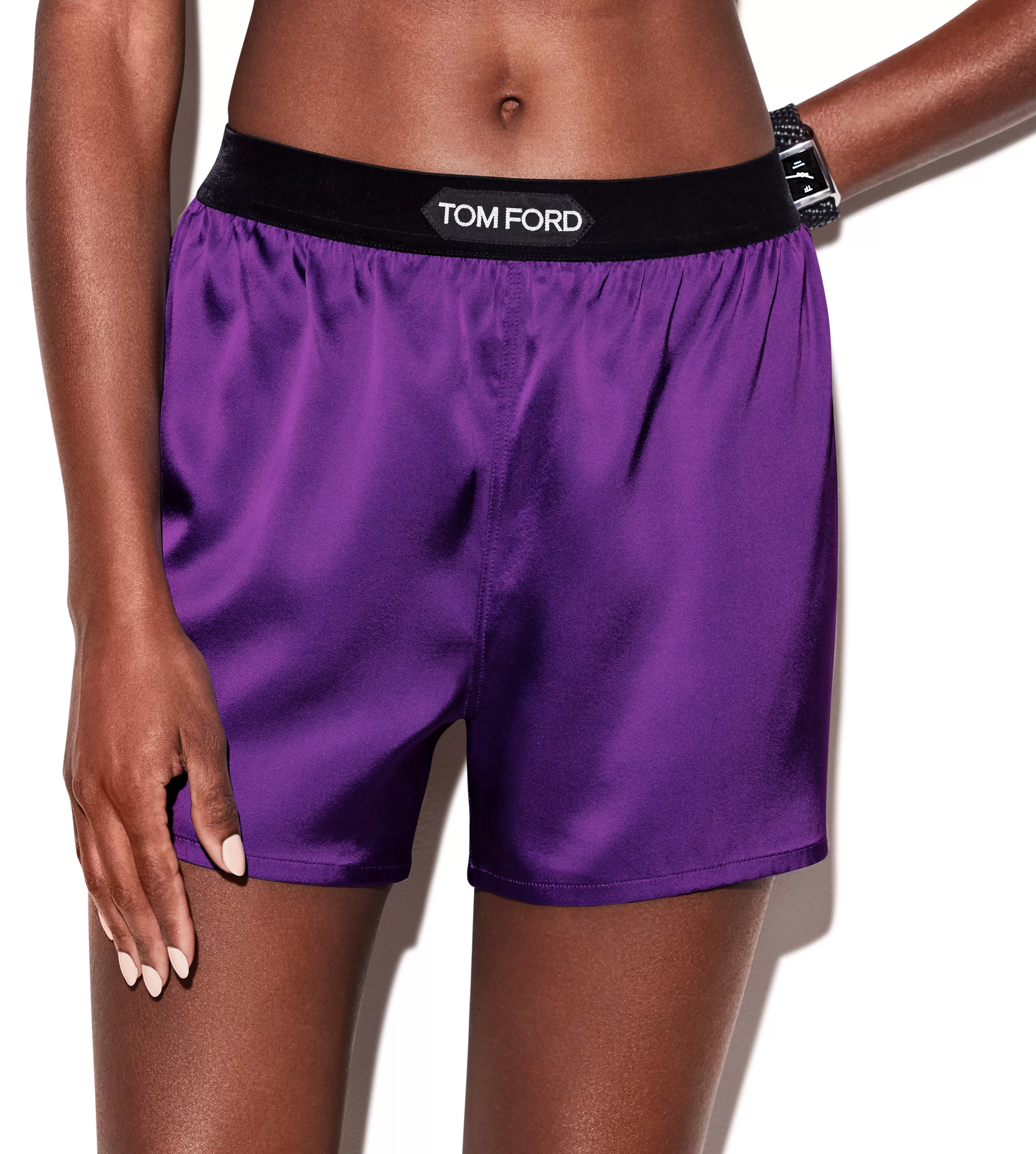 TOM FORD STRETCH SILK SATIN BOXER SHORTS AMETHYST^WOMEN | WOMEN Pajamas & Robes | Bottoms