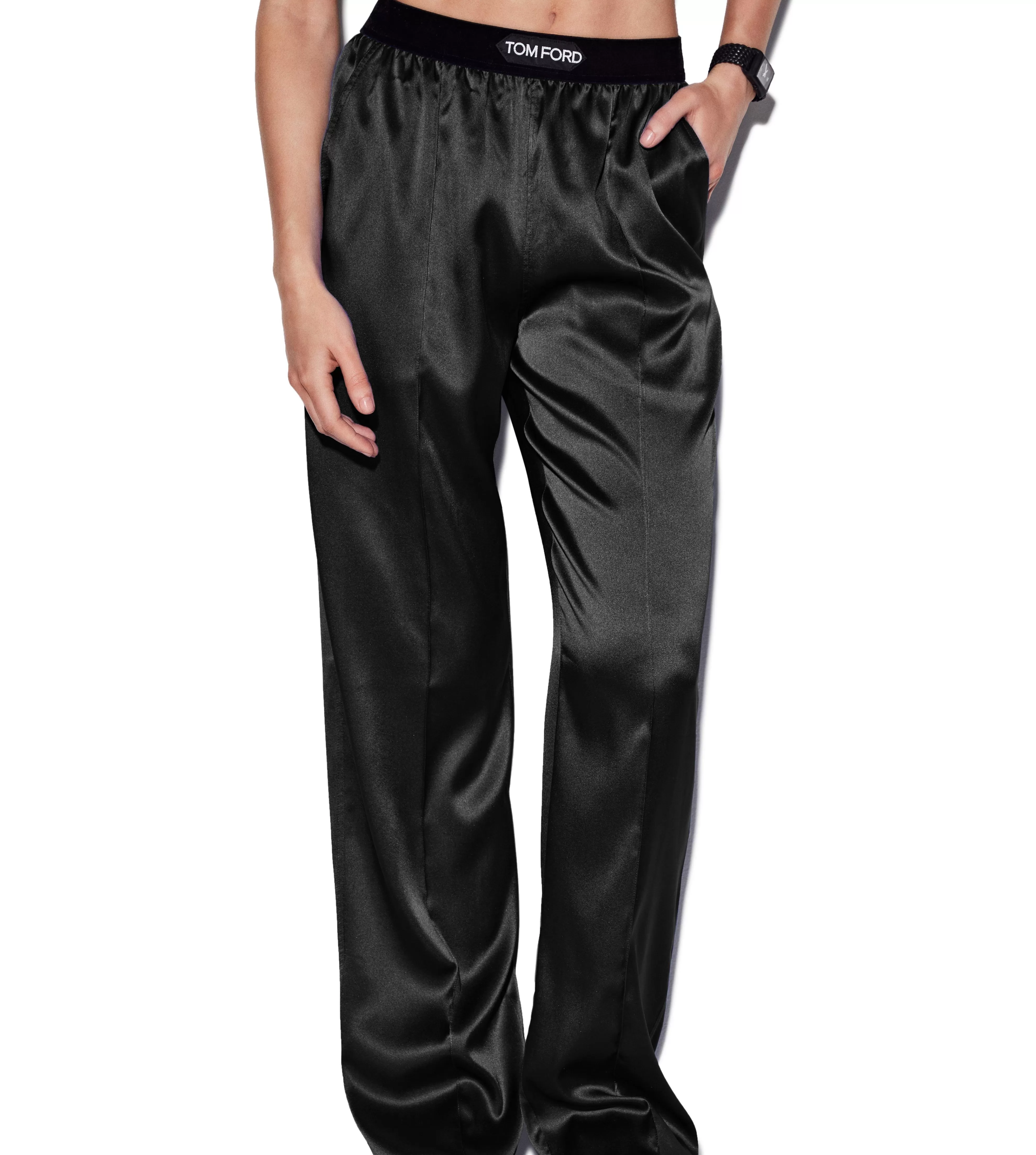 TOM FORD STRETCH SILK SATIN PJ PANTS BLACK^WOMEN | WOMEN Pajamas & Robes | Bottoms