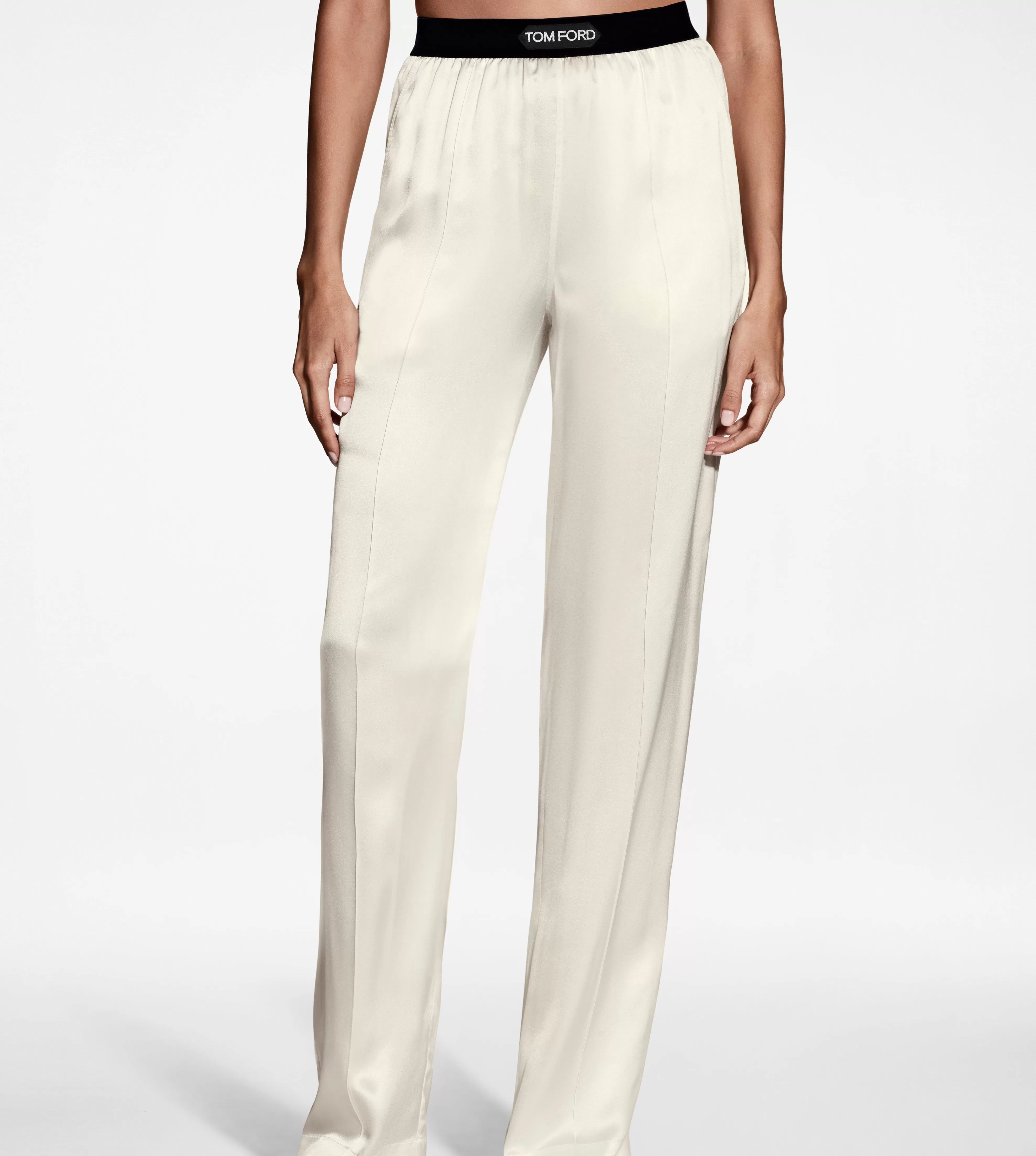 TOM FORD STRETCH SILK SATIN PJ PANTS ECRU^WOMEN | WOMEN Bottoms | SPRING 24