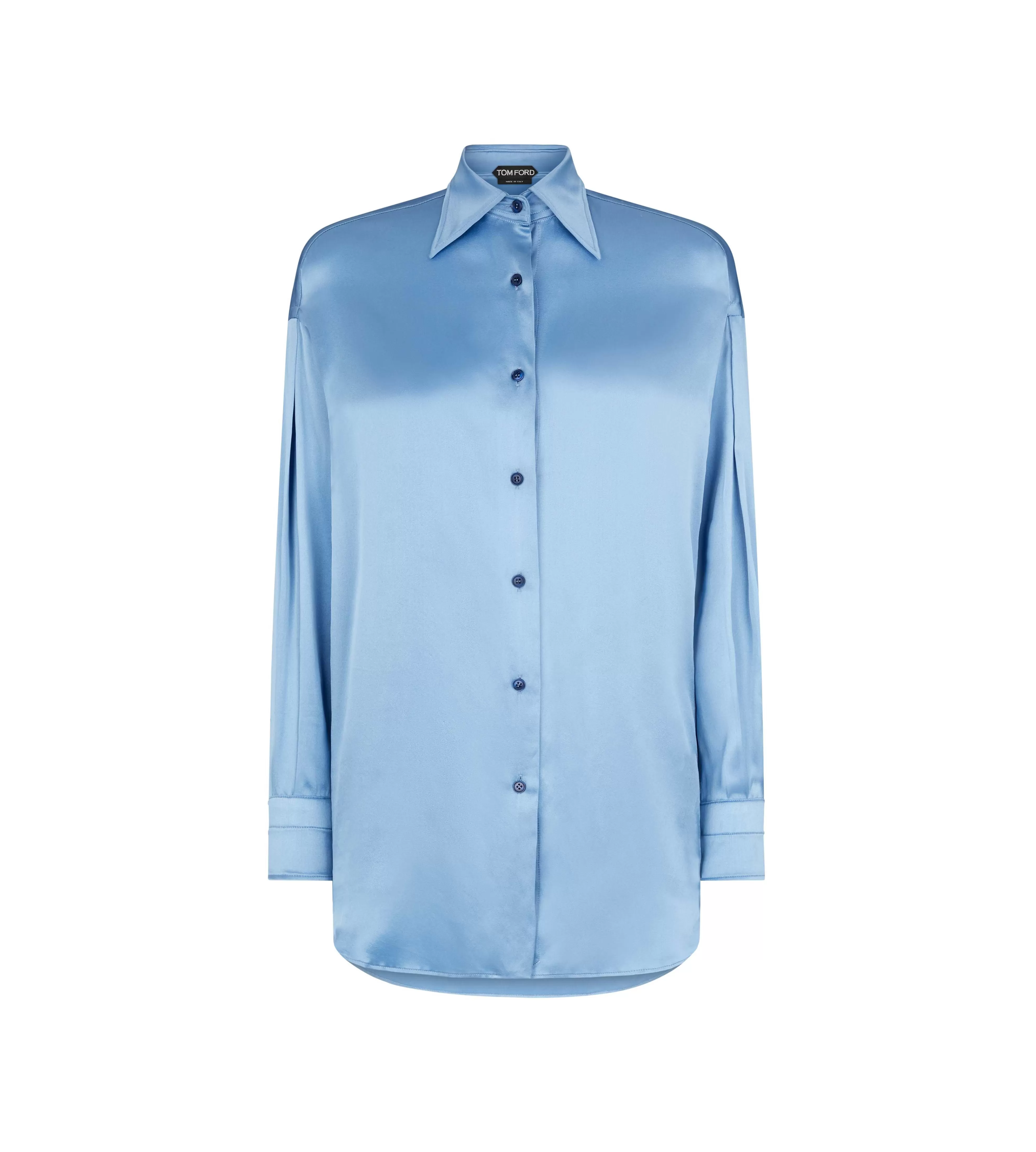 TOM FORD STRETCH SILK SATIN RELAXED FIT SHIRT LIGHT AVIO^WOMEN Tops