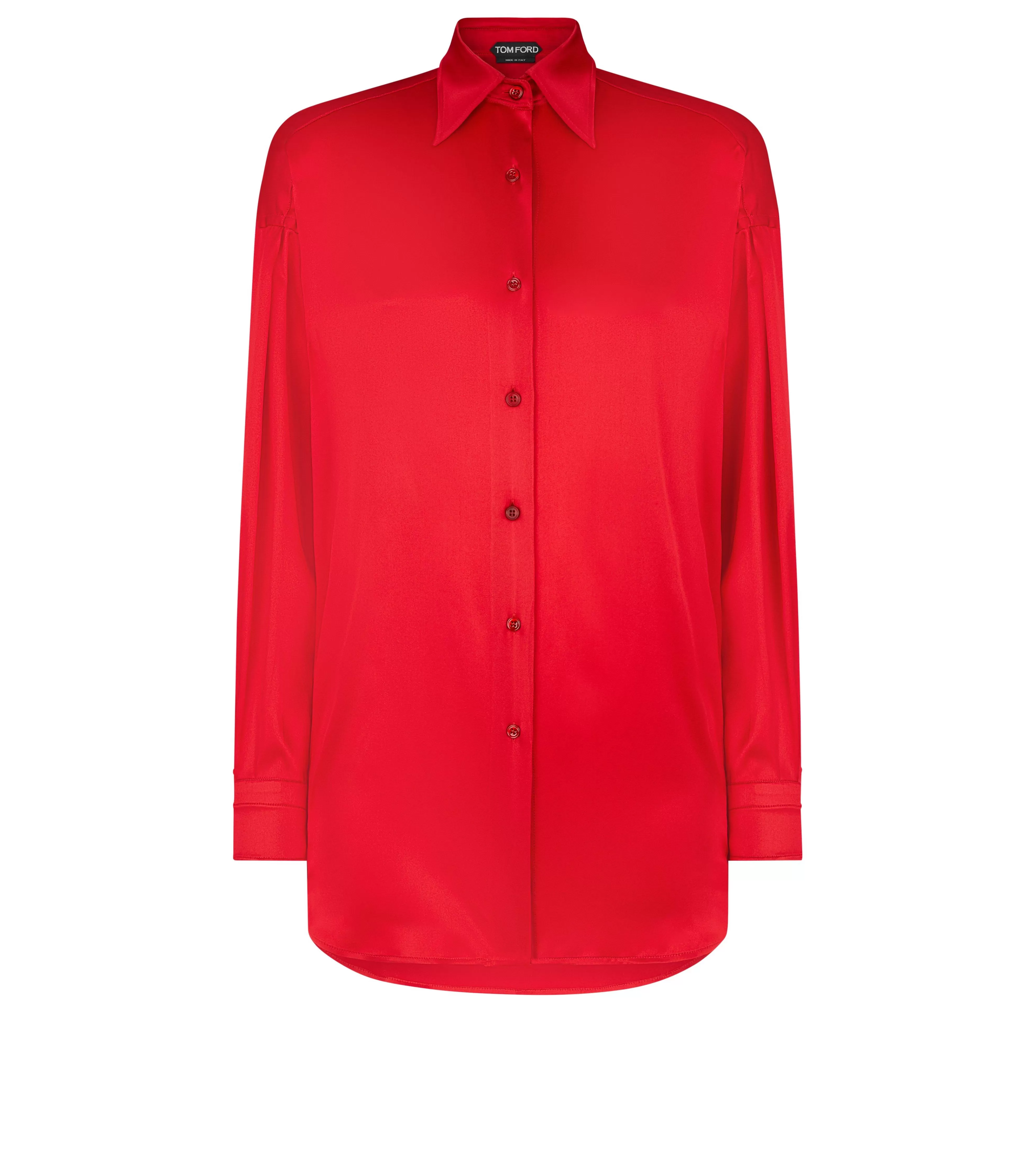 TOM FORD STRETCH SILK SATIN RELAXED FIT SHIRT OXBLOOD RED^WOMEN Tops