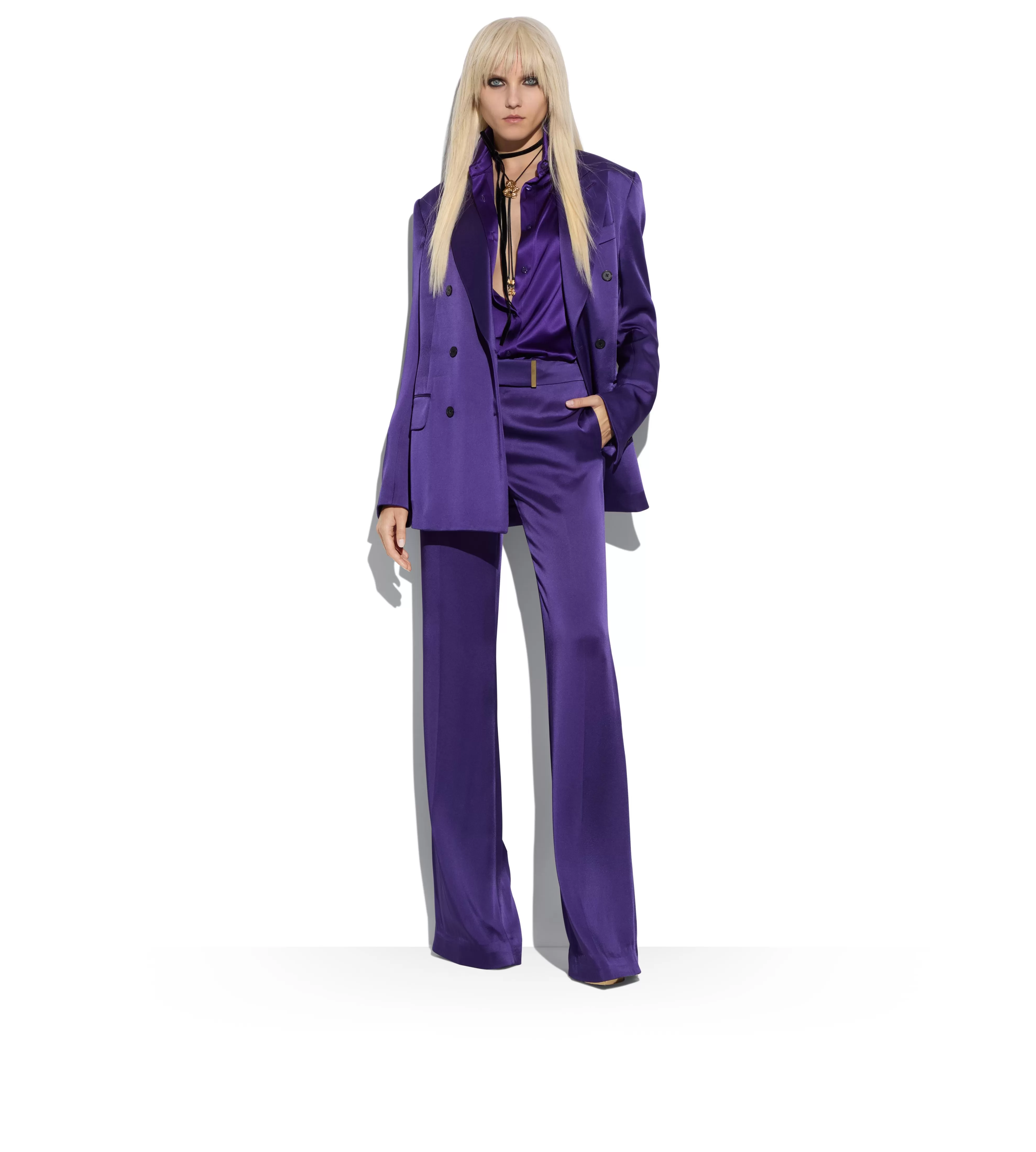 TOM FORD STRETCH SILK SATIN RELAXED FIT SHIRT AMETHYST^WOMEN Tops