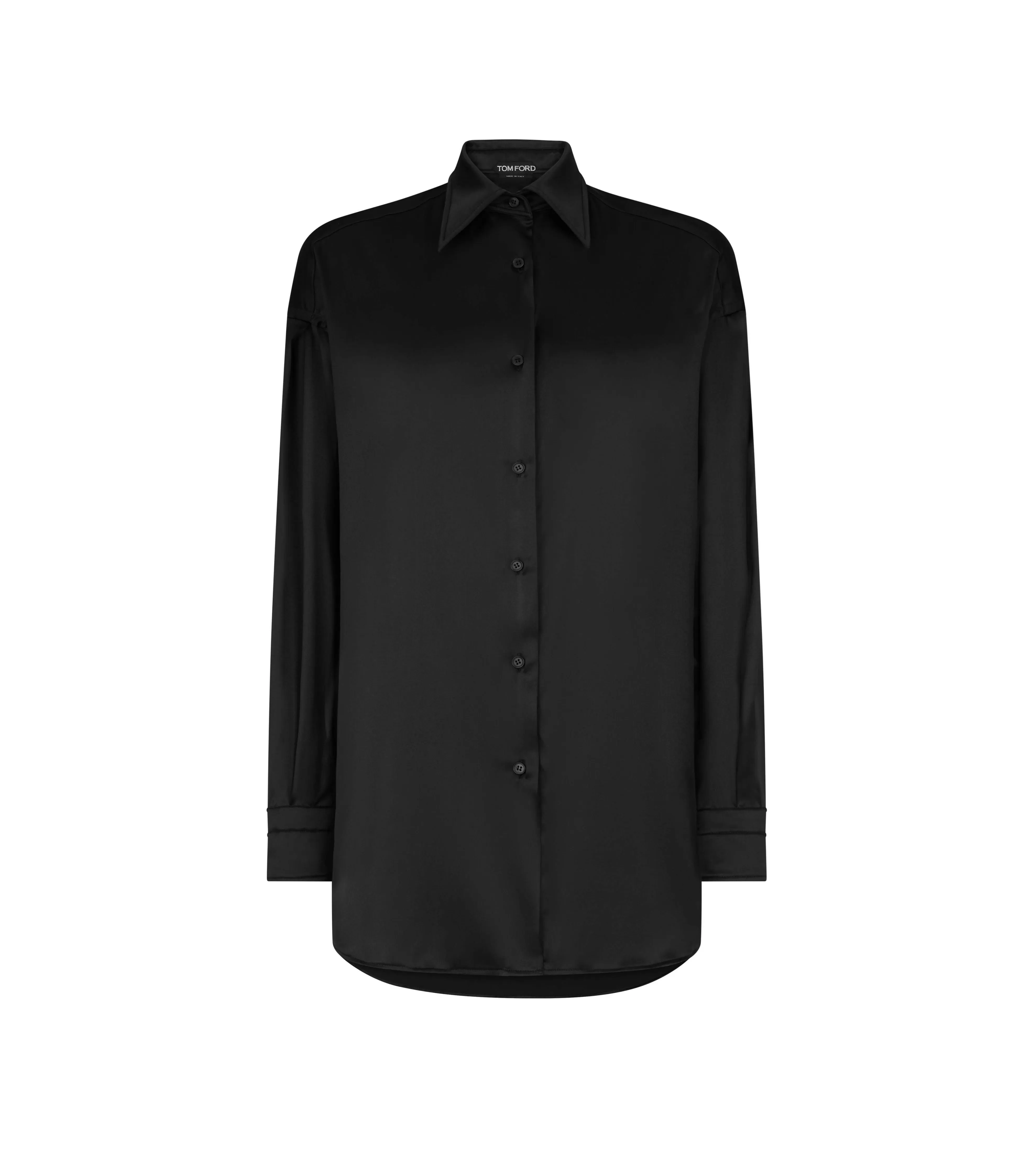 TOM FORD STRETCH SILK SATIN RELAXED FIT SHIRT BLACK^WOMEN Tops