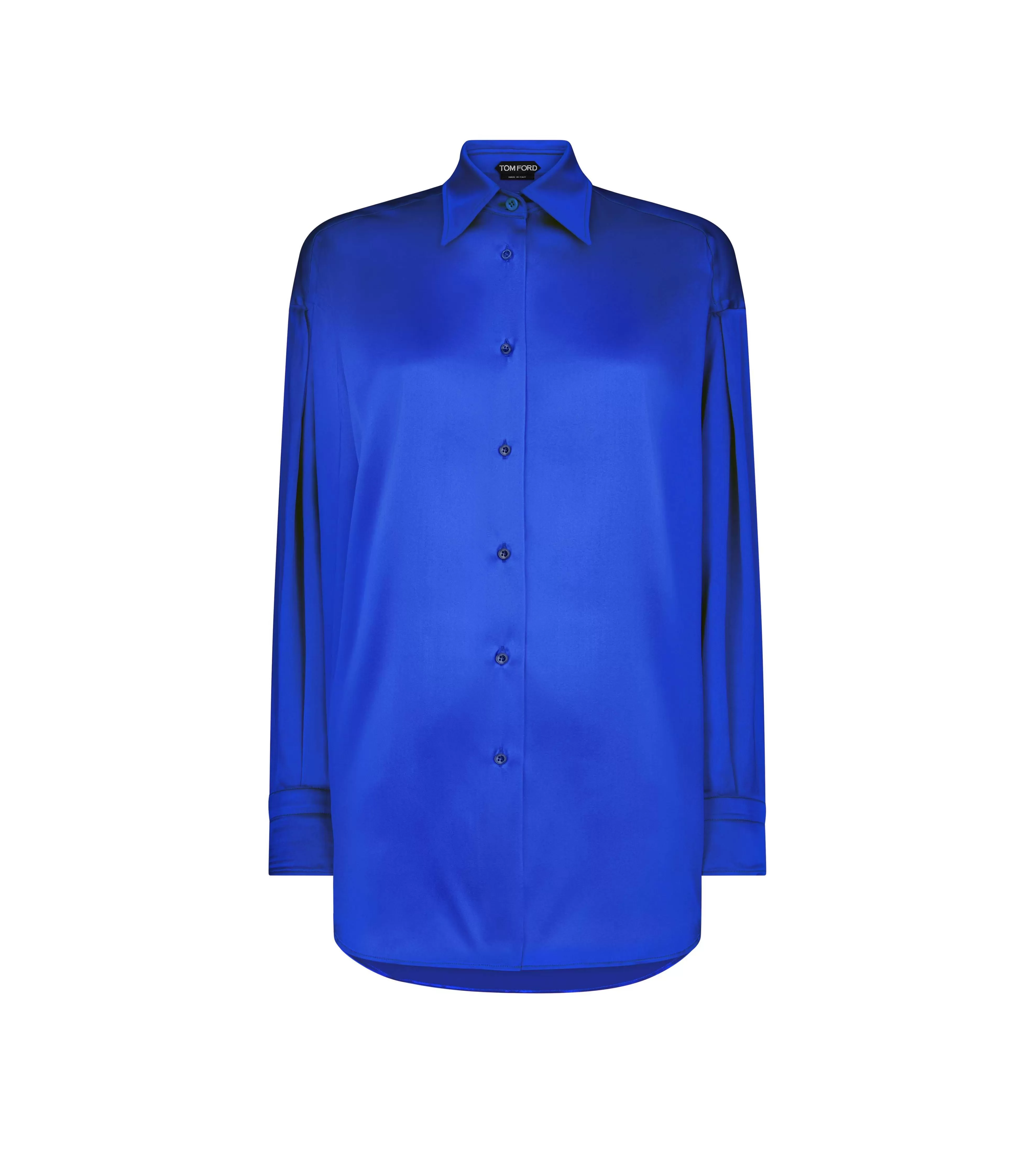 TOM FORD STRETCH SILK SATIN RELAXED FIT SHIRT COBALT BLUE^WOMEN Tops