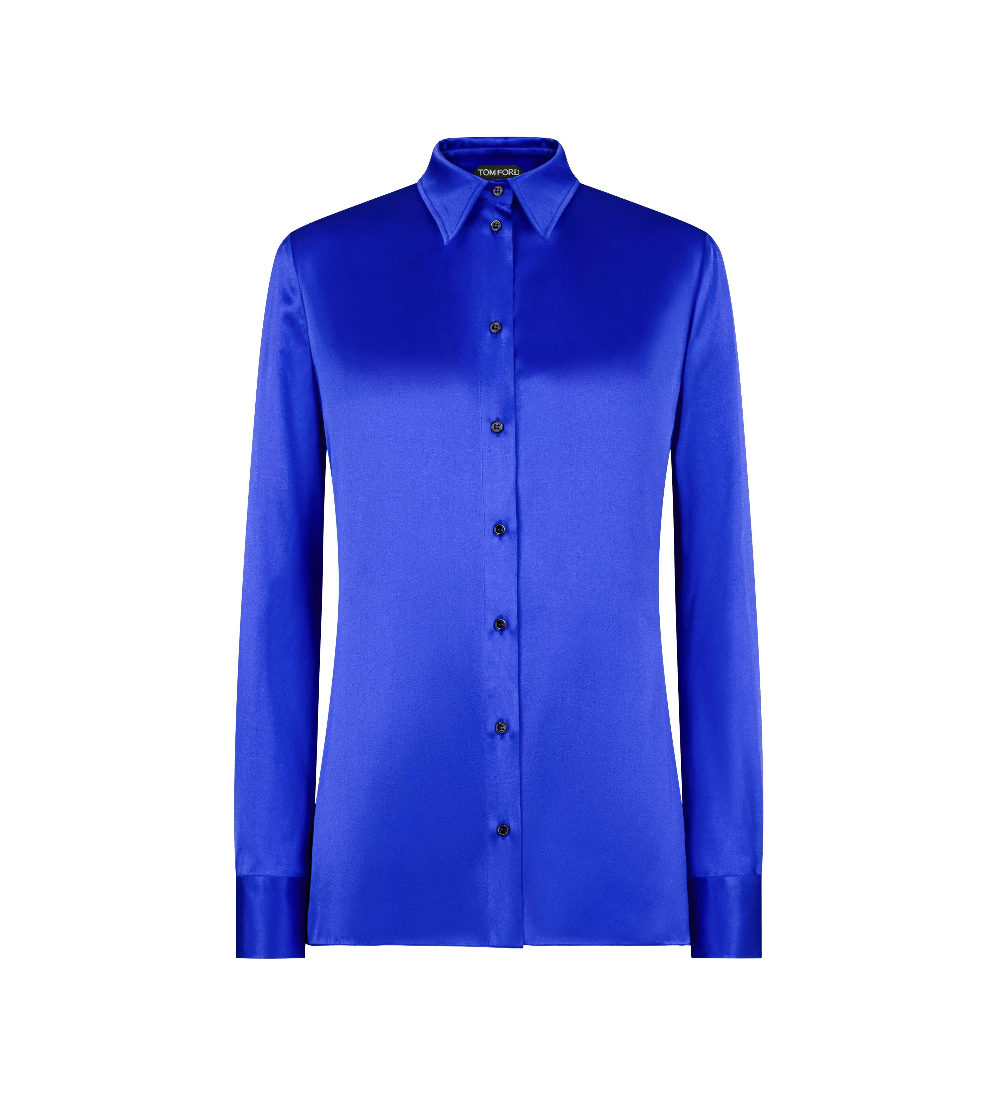 TOM FORD STRETCH SILK SATIN SHIRT COBALT BLUE^WOMEN Tops