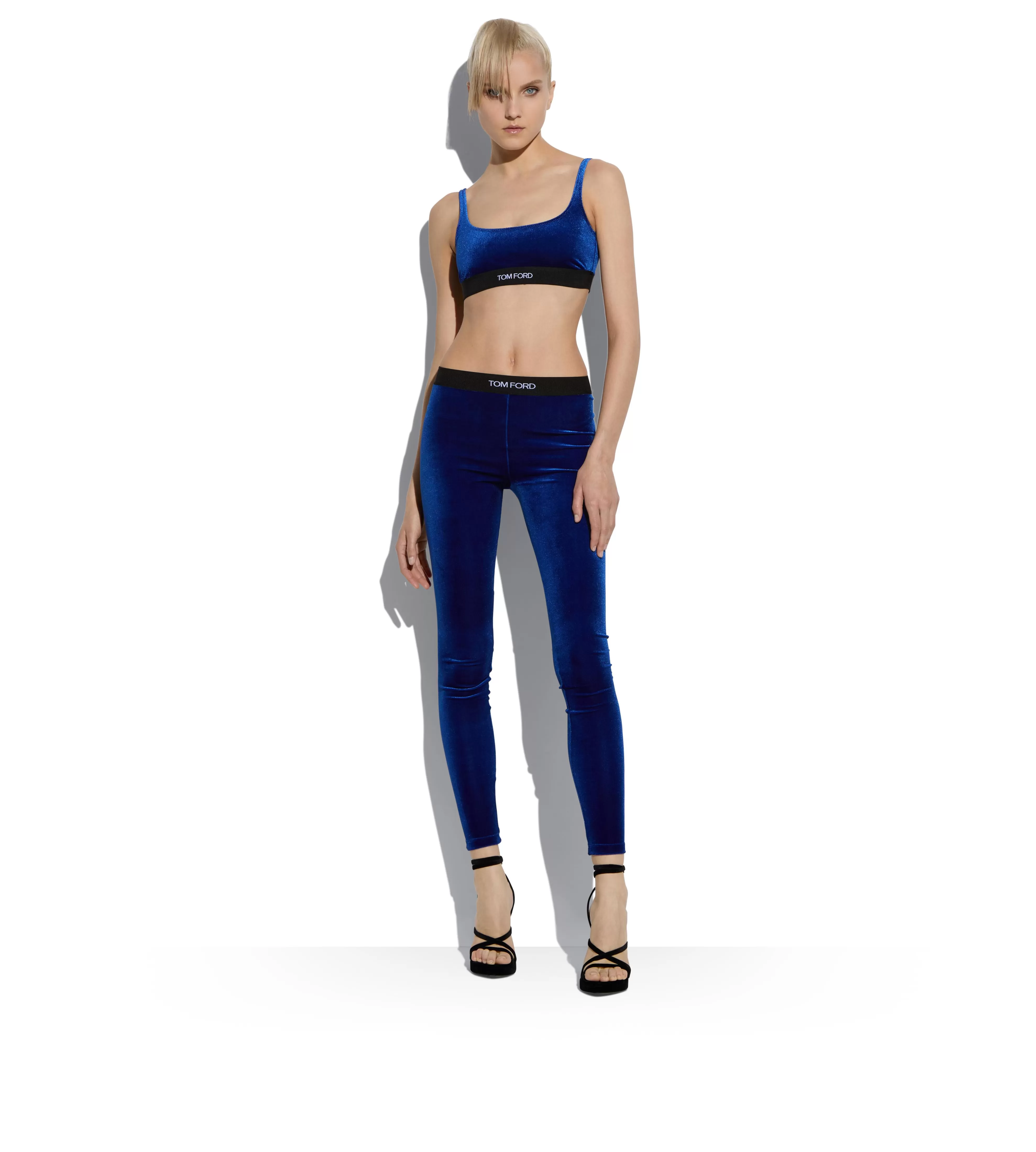 TOM FORD STRETCH VELVET SIGNATURE LEGGINGS YVES BLUE^WOMEN | WOMEN Leggings | Pants & Shorts