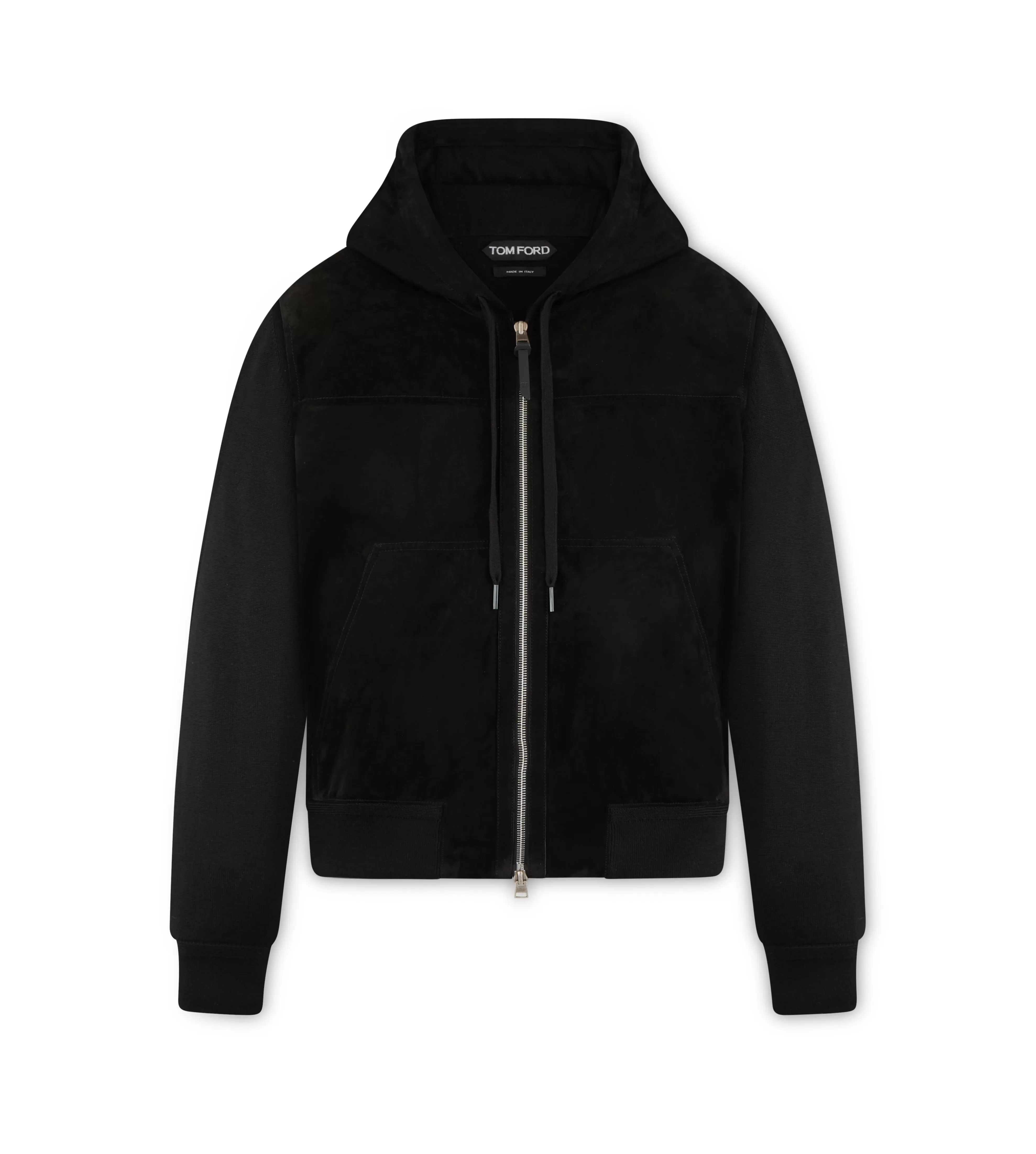 TOM FORD SUEDE MERINO HOODIE BLACK^MEN Knitwear