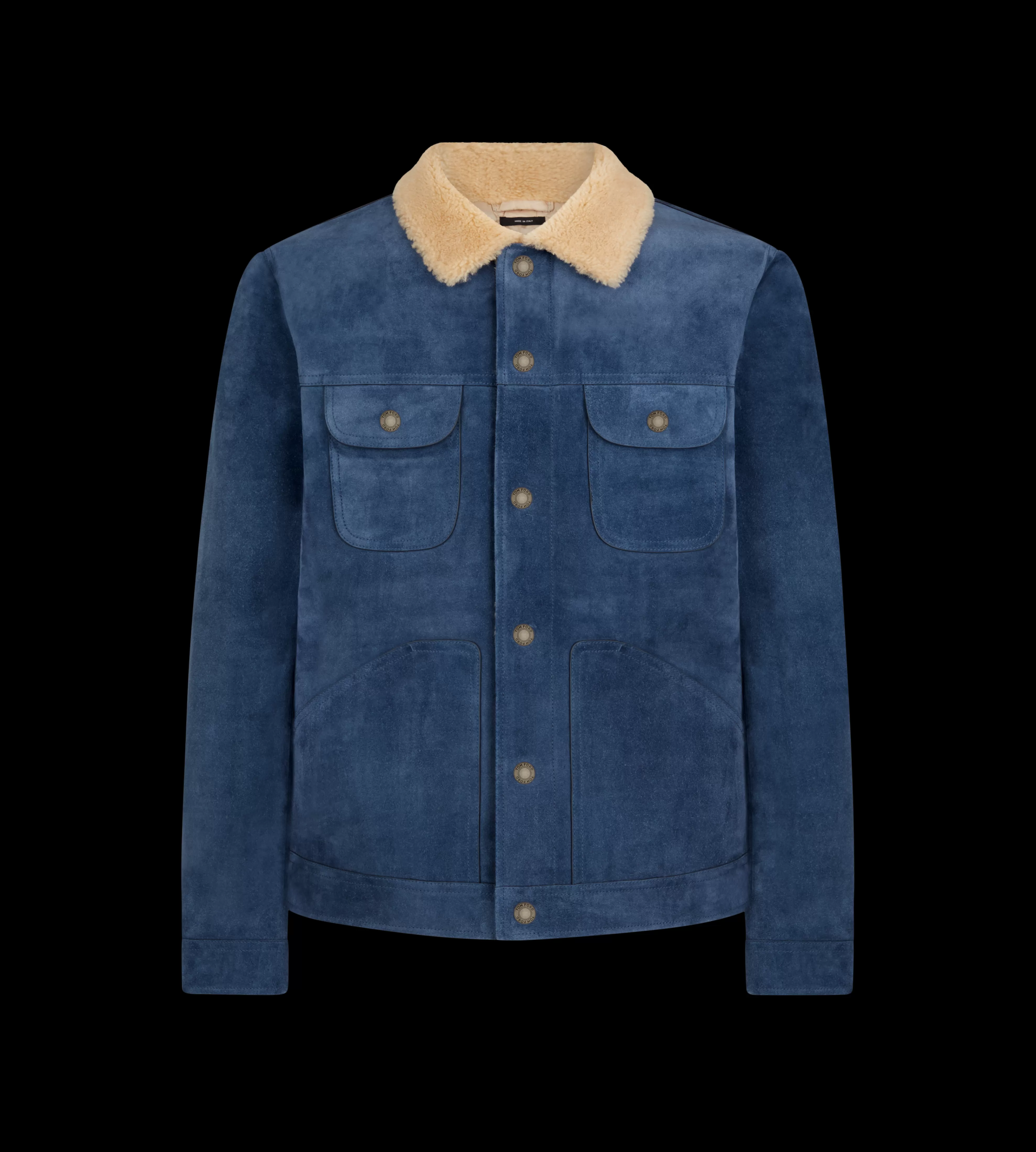 TOM FORD SUEDE SHEARLING TRUCKER BLUE INDIGO^MEN | MEN Outerwear | SPRING 24