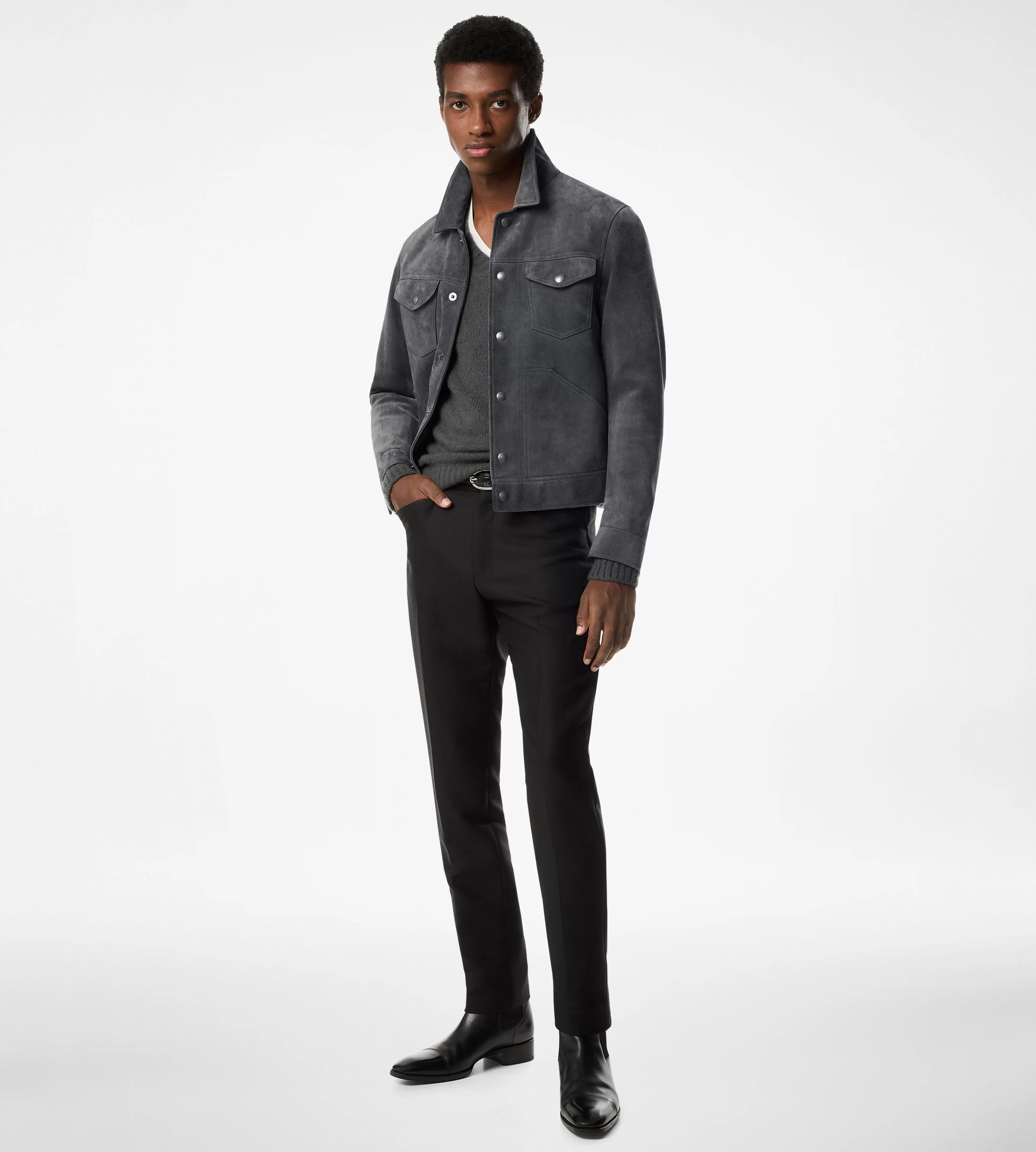 TOM FORD SUEDE WESTERN BLOUSON GREY^MEN SPRING 24