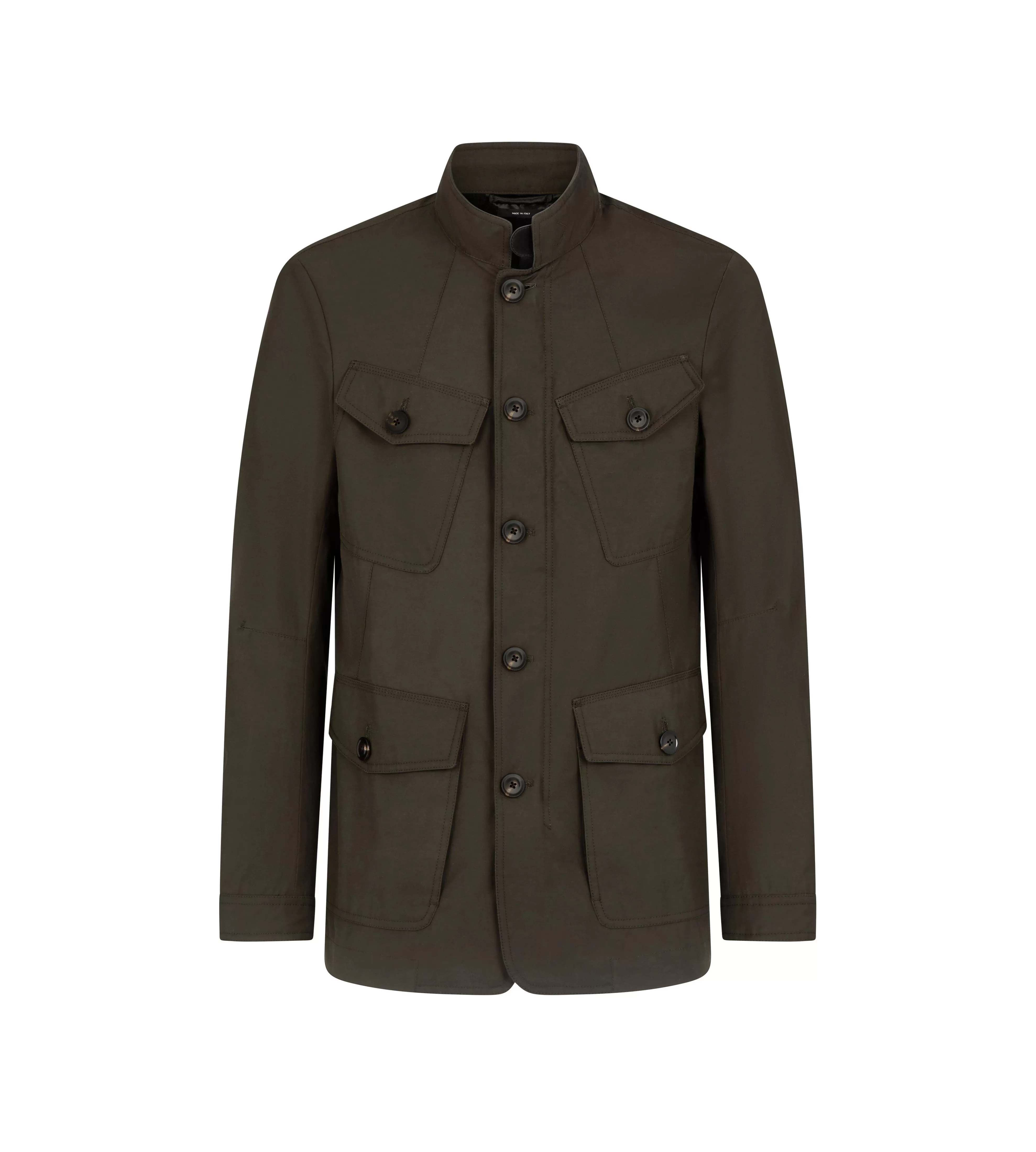 TOM FORD TECHNICAL CANVAS TAILORED MILITARY JACKET DARK OLIVE^MEN Outerwear