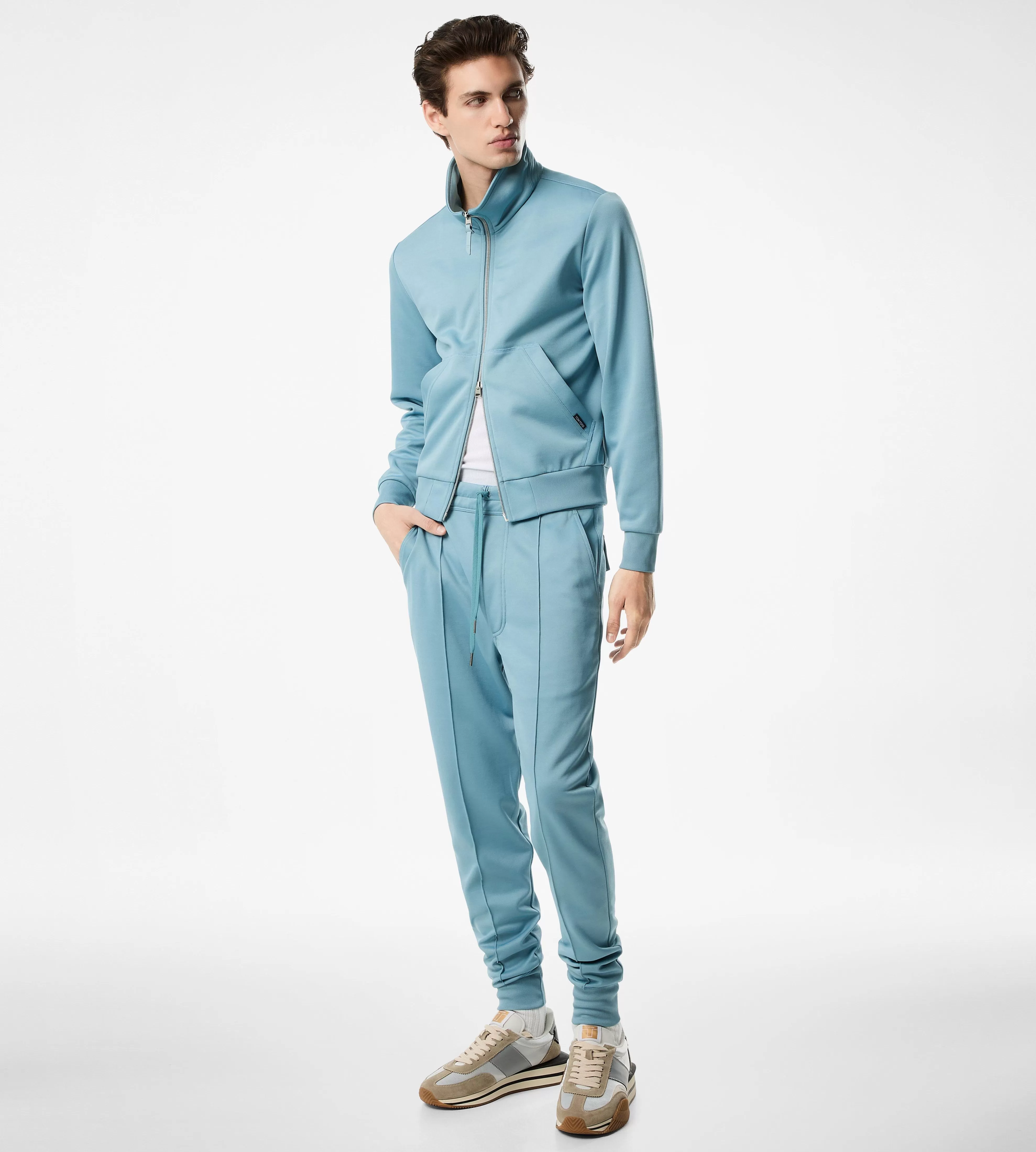 TOM FORD TECHNICAL COTTON ZIP THROUGH STORM BLUE^MEN SPRING 24