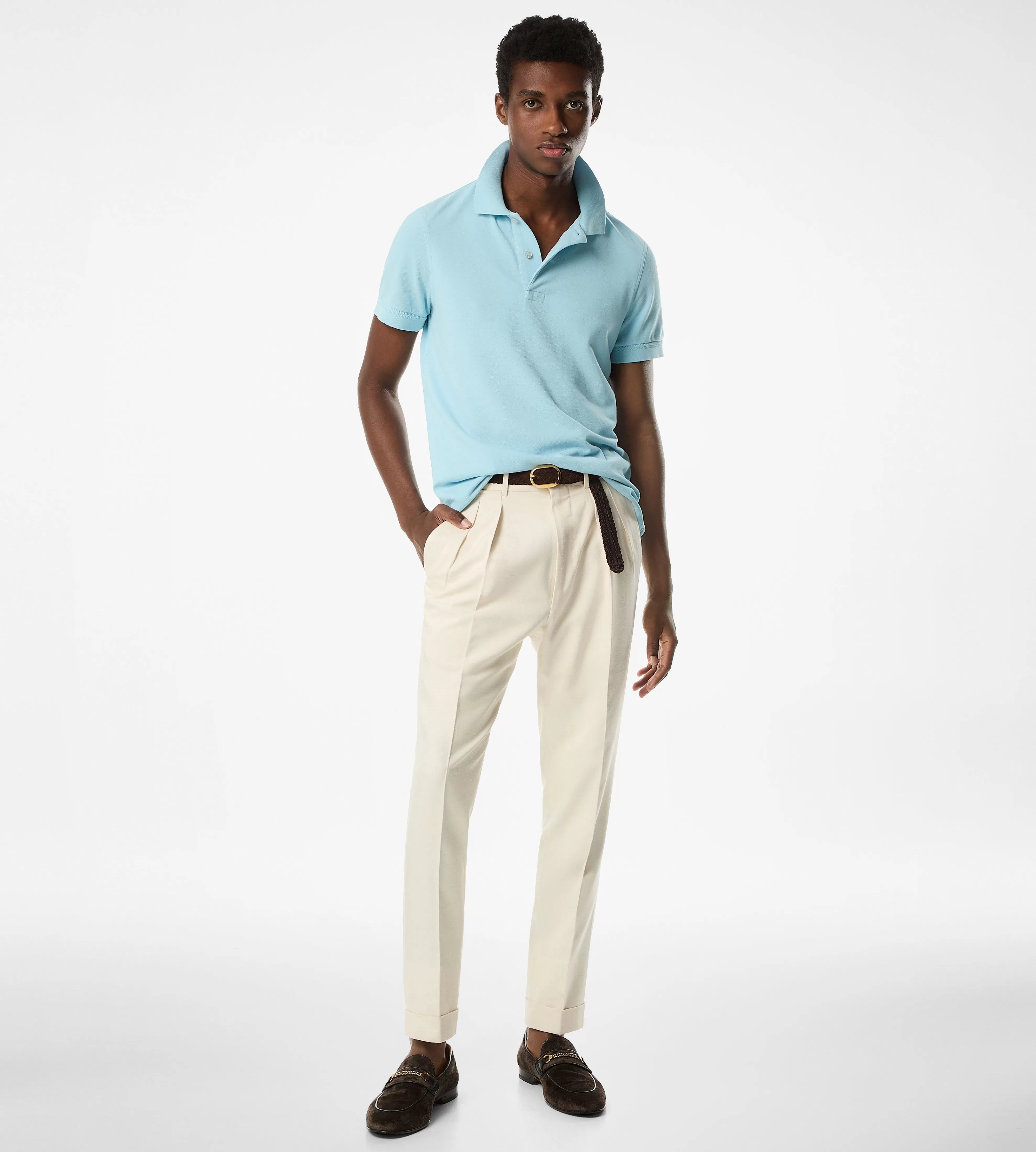 TOM FORD TENNIS PIQUET POLO PALE SKY^MEN | MEN Knitwear | SPRING 24