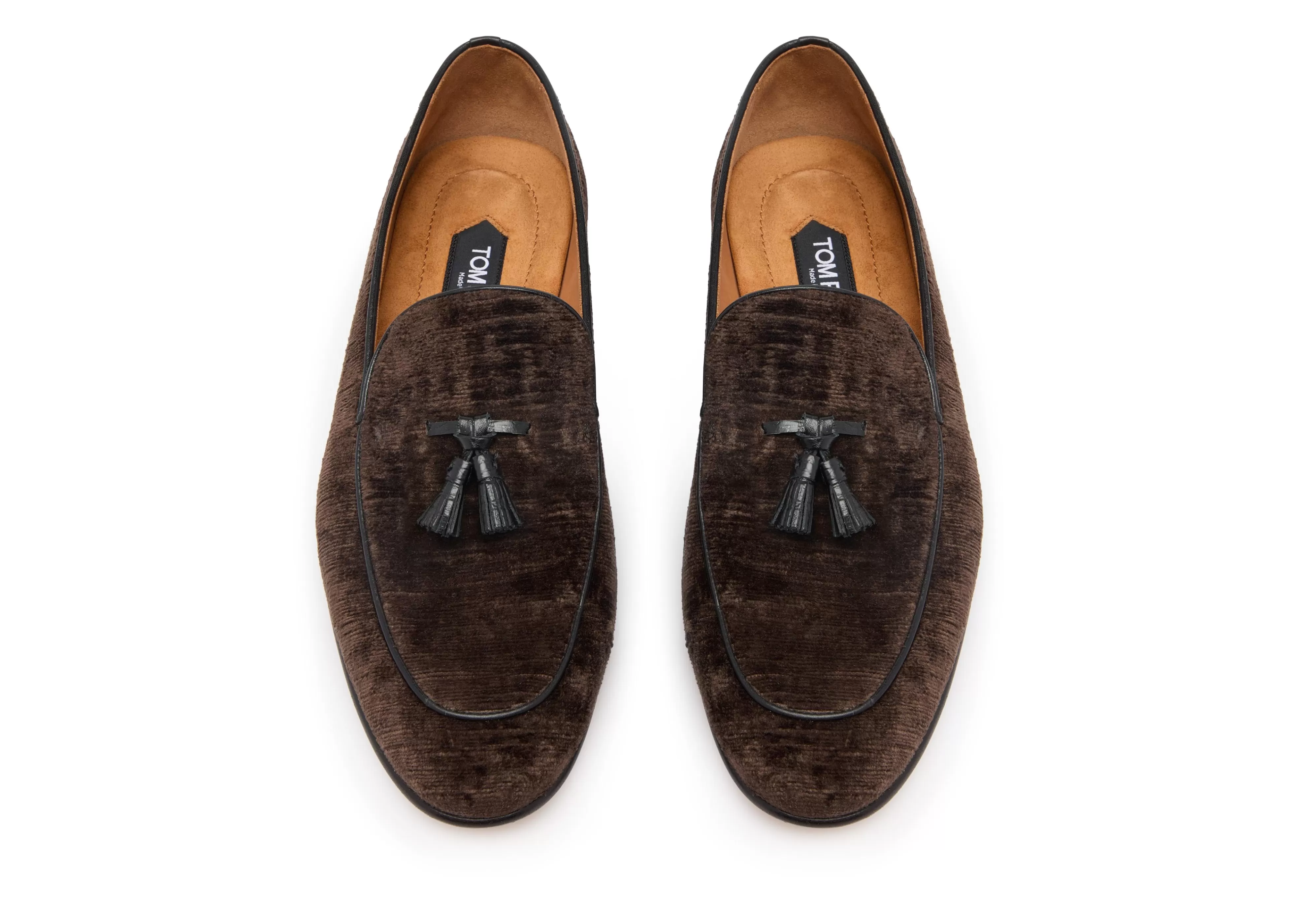 TOM FORD TEXTURED VELVET LIAM TASSEL LOAFER CHOCOLATE^MEN Loafers