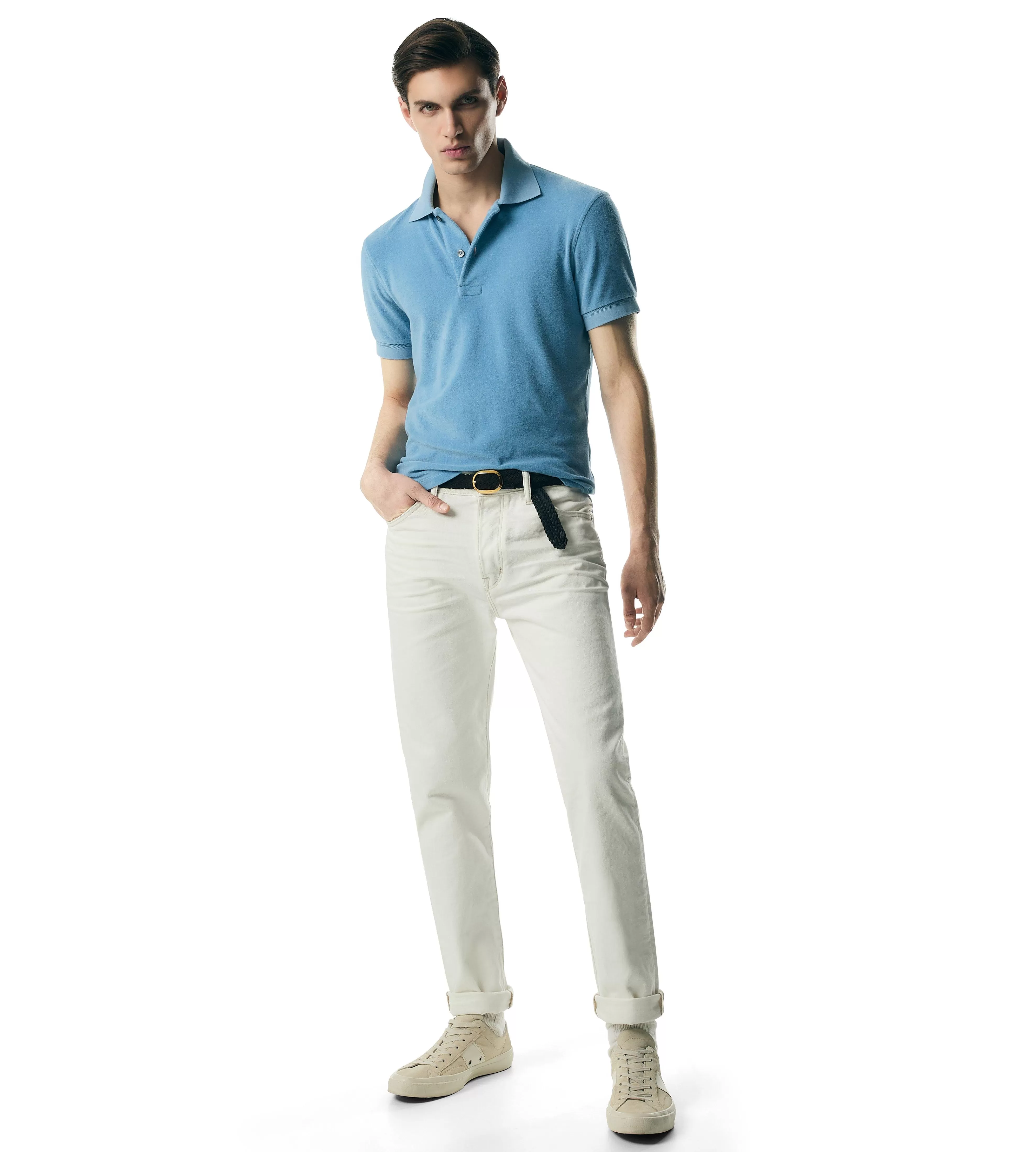 TOM FORD TOWELLING POLO AQUA^MEN Knitwear